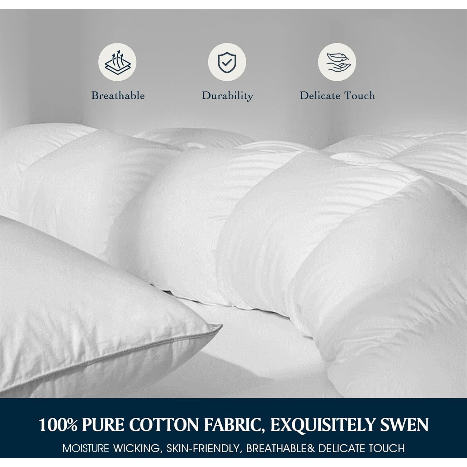 Serta Goose Feather Down Fiber Cotton Comforter King Size - 100% Cotton Down Duvet Insert - Hotel Luxury Hypoallergenic Bedding Comforter All Season Medium Warmth 106 X 90 Inch White