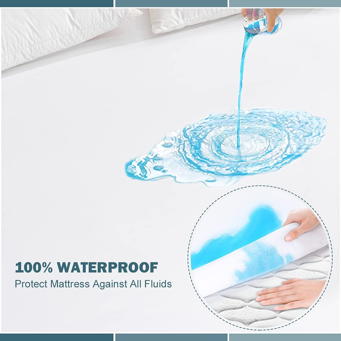 Mattress Protector Queen Size Waterproof, 6""-25"" Fitted Deep Pocket Mattress Cover, Breathable Noiseless Queen Mattress Protector Bed Cover - Vinyl Free