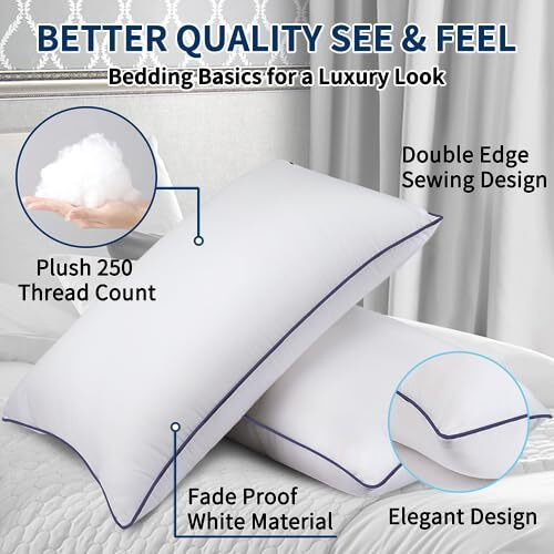 Opposy Bed Pillows For Sleeping 2Pack Medium Firm, King Size Set Of 2, Cooling Pillows Hotel Quality With Premium Soft Down Alternative Fill For Back, Stomach Or Side Sleepers(Pack Of 2)