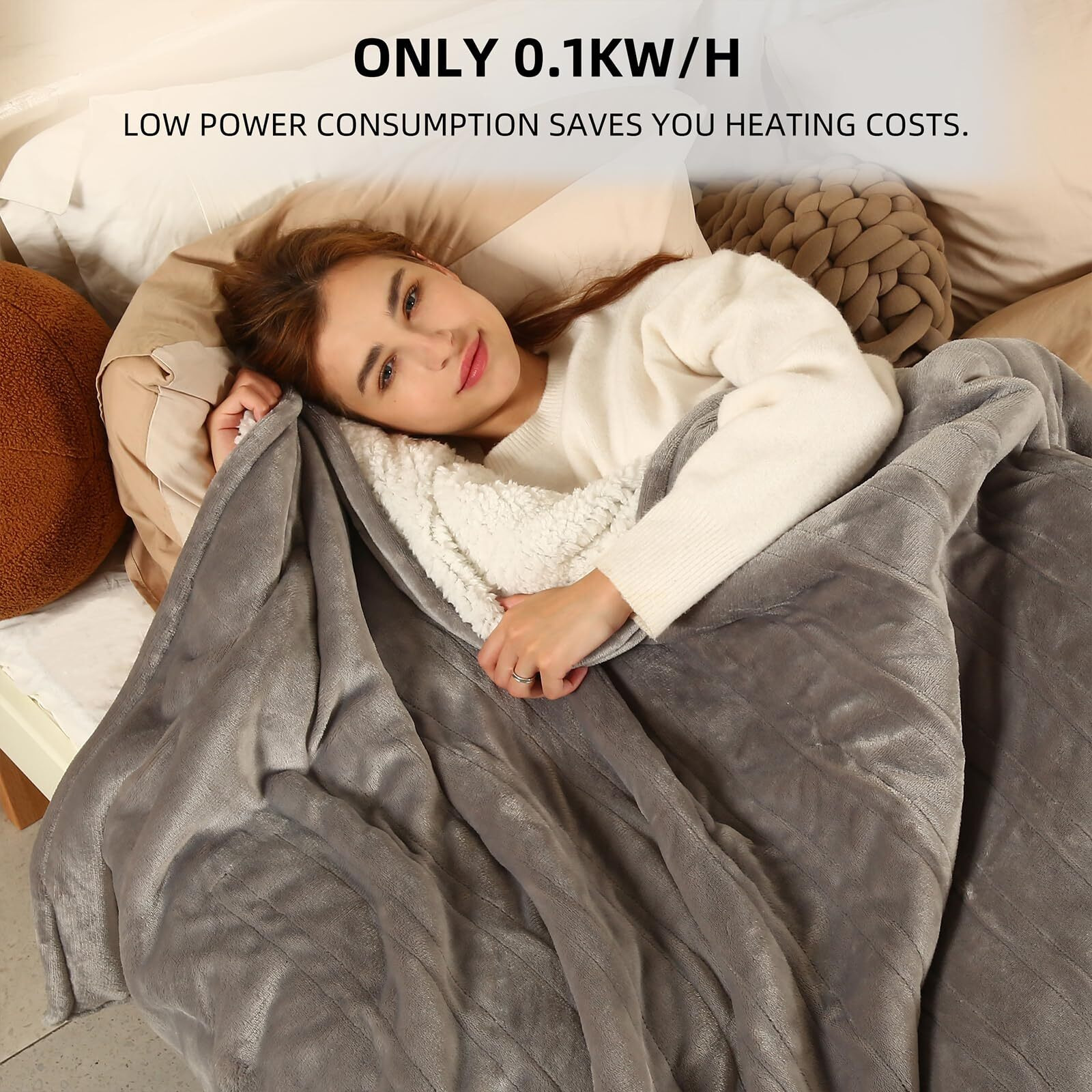 Estingo Electric Blanket Twin Size - 62"&quotX84"" Twin Heated Blanket With 5 Heating Levels, Heating Blanket With 10H Auto-Off Overheating Protection For Bedroom Office Couch, Light Gray