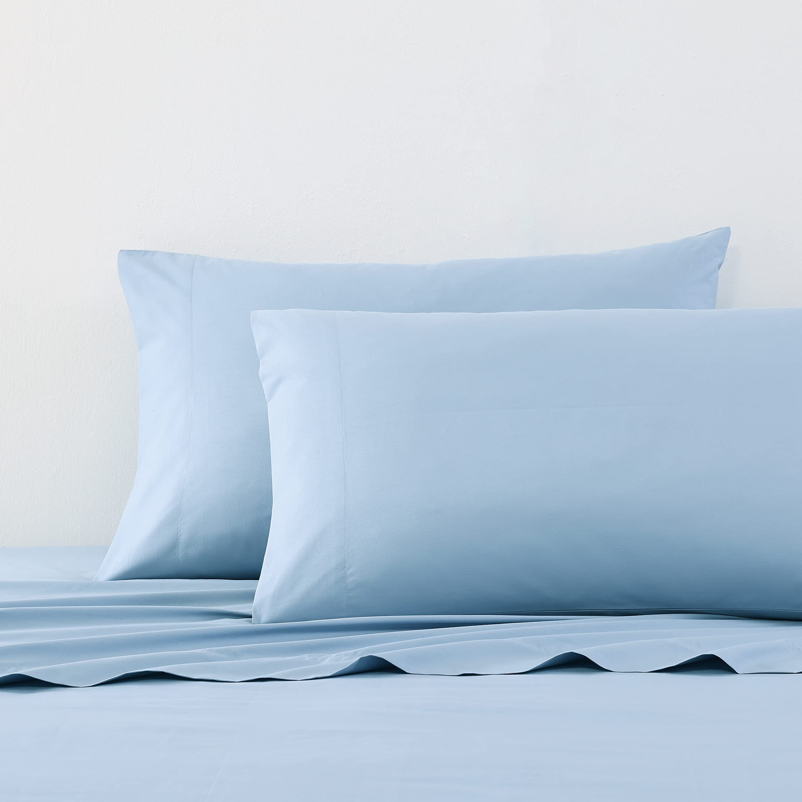 Nautica - Twin Sheet Set, Cotton Percale Bedding Set, Crisp & Cool, Lightweight & Breathable (Solid Light Blue, Twin)