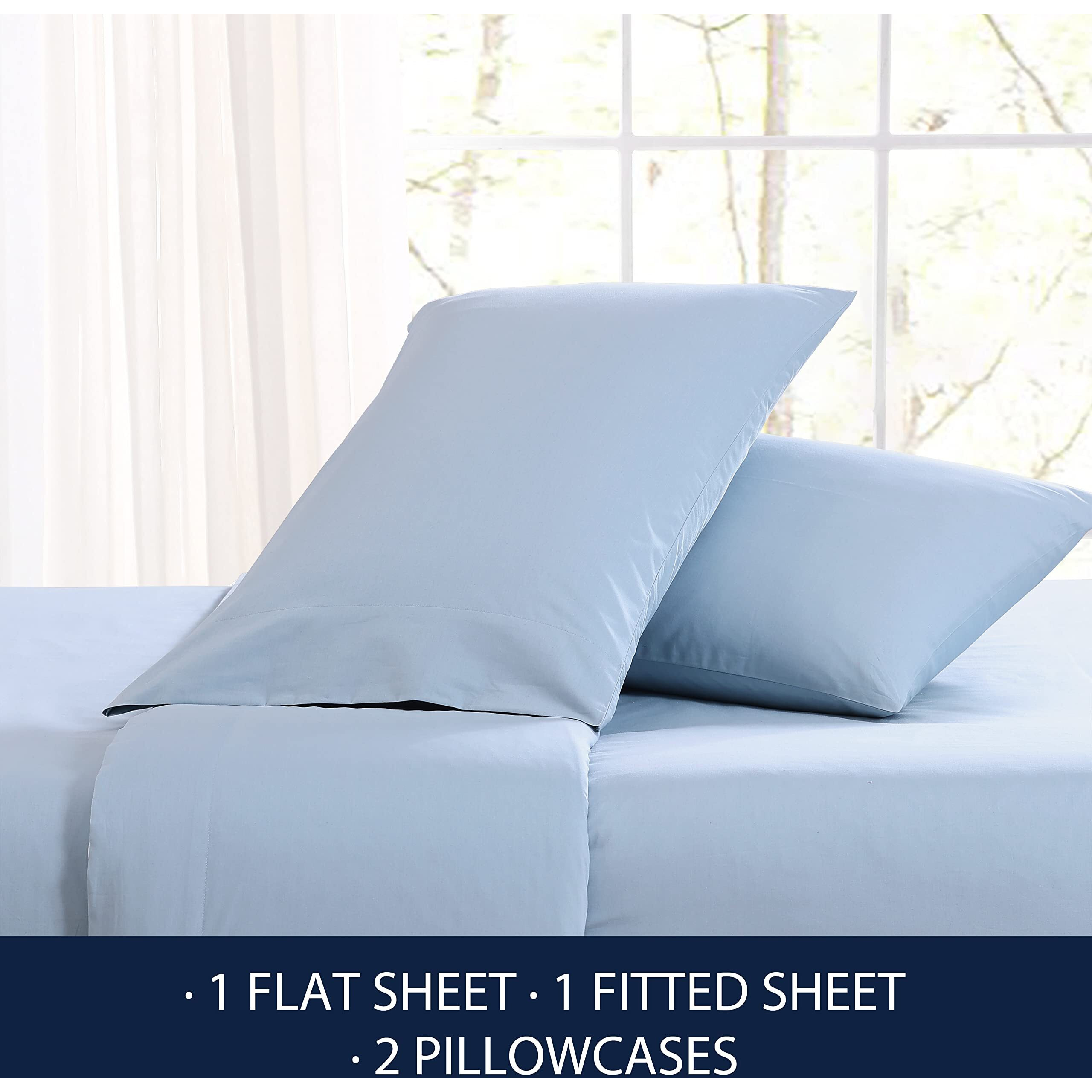 Nautica - Twin Sheet Set, Cotton Percale Bedding Set, Crisp & Cool, Lightweight & Breathable (Solid Light Blue, Twin)