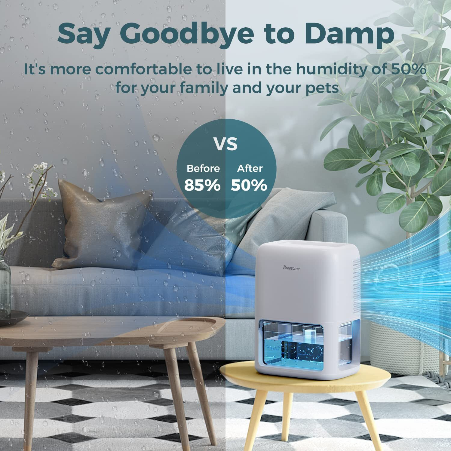 Breezome 60 Oz Dehumidifiers For Home, Dual-Semiconductor Quiet Dehumidifier With Timer Sleep Mode Auto-Off 7 Colors Light Portable Small Dehumidifiers For Bathroom, Cloakroom, Rv