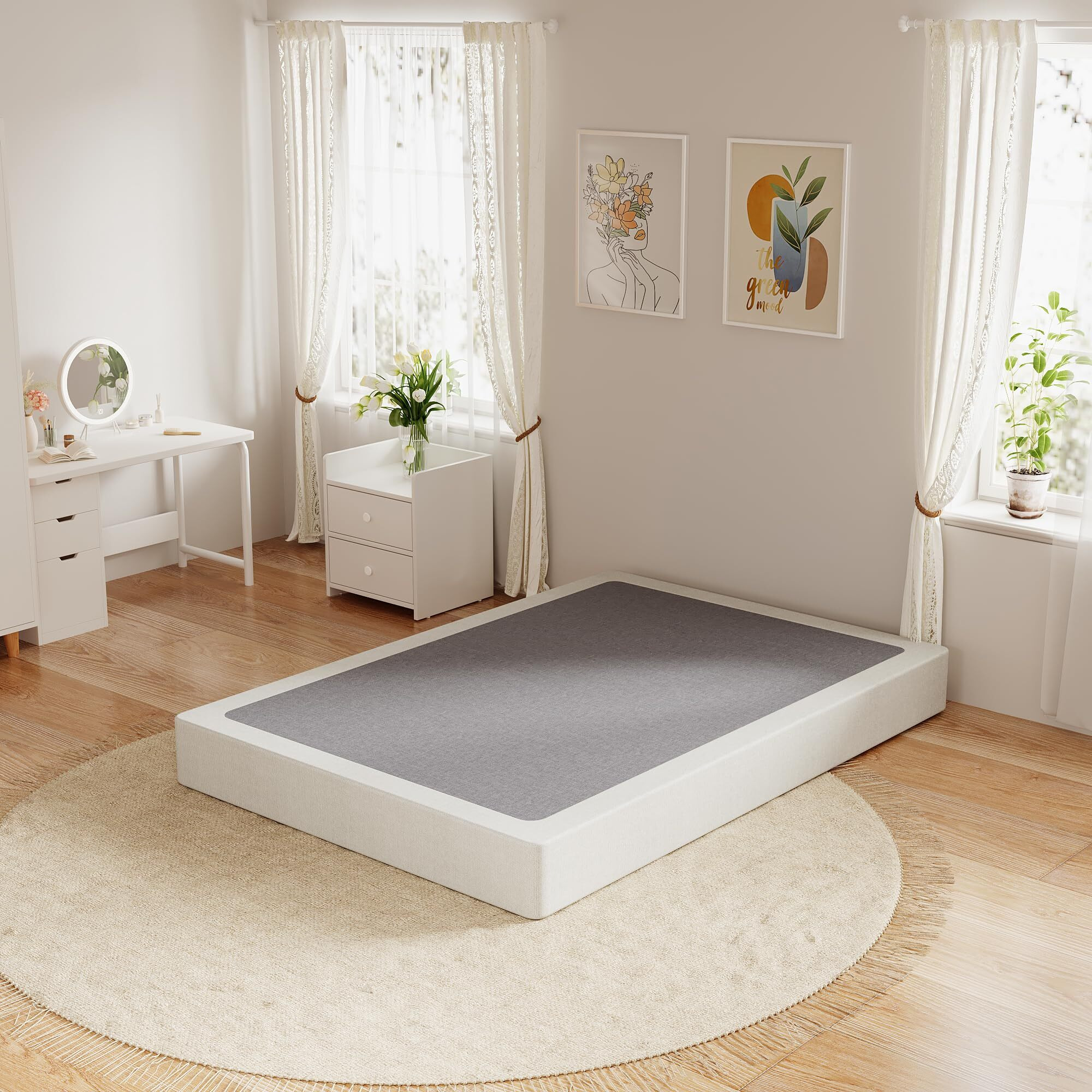 Osaset Queen Box Spring, 7 Inch Box Spring For Queen Bed, 3000 Lbs Heavy Duty Metal Frame Mattress Foundation With Fabric Cover, Easy Assembly-Noise Free