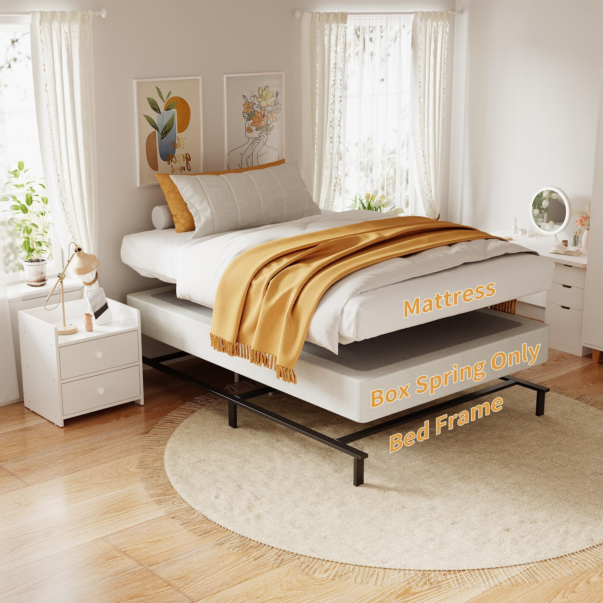 Osaset Queen Box Spring, 7 Inch Box Spring For Queen Bed, 3000 Lbs Heavy Duty Metal Frame Mattress Foundation With Fabric Cover, Easy Assembly-Noise Free