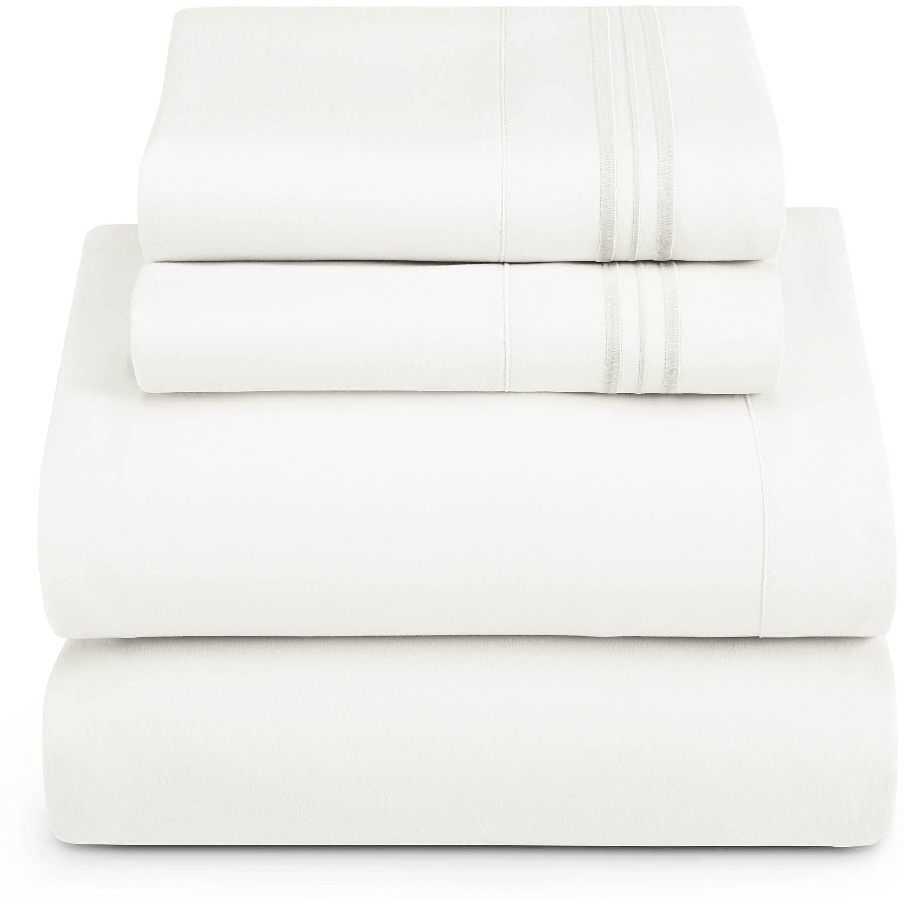 Hearth & Harbor King Size Sheets - 4 Piece Bed Sheet Set, Hotel Luxury Double Brushed Bed Sheets - Extra Soft Bedding Sheets & Pillowcases, King, White
