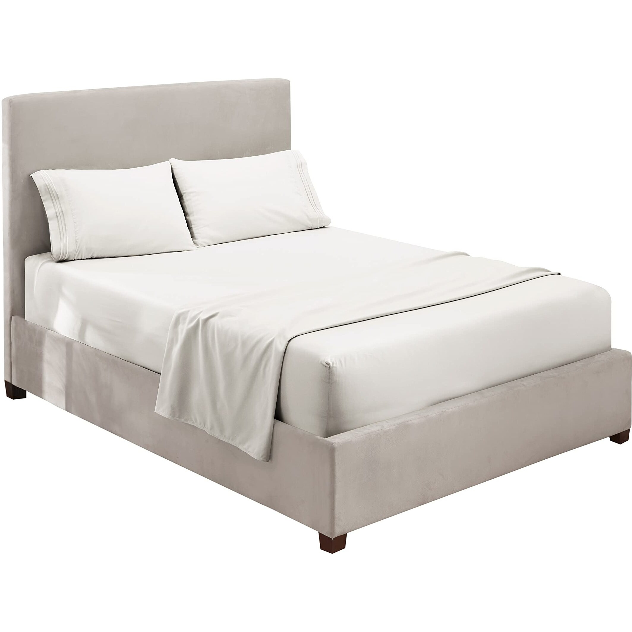 Hearth & Harbor King Size Sheets - 4 Piece Bed Sheet Set, Hotel Luxury Double Brushed Bed Sheets - Extra Soft Bedding Sheets & Pillowcases, King, White