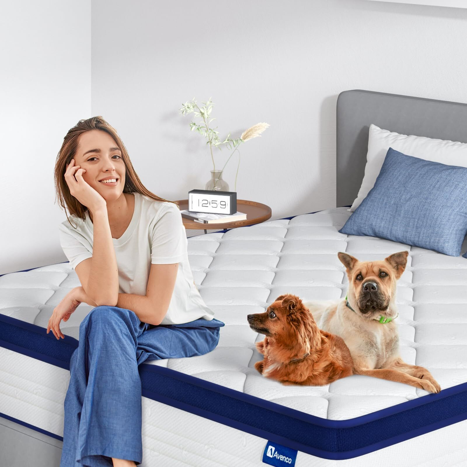 Avenco King Size Mattress, 12 Inch King Mattresses In A Box, Hybrid Spring Mattresses With Comfort Foam And Pocket Coils For Pressure Relief & Motion Isolation