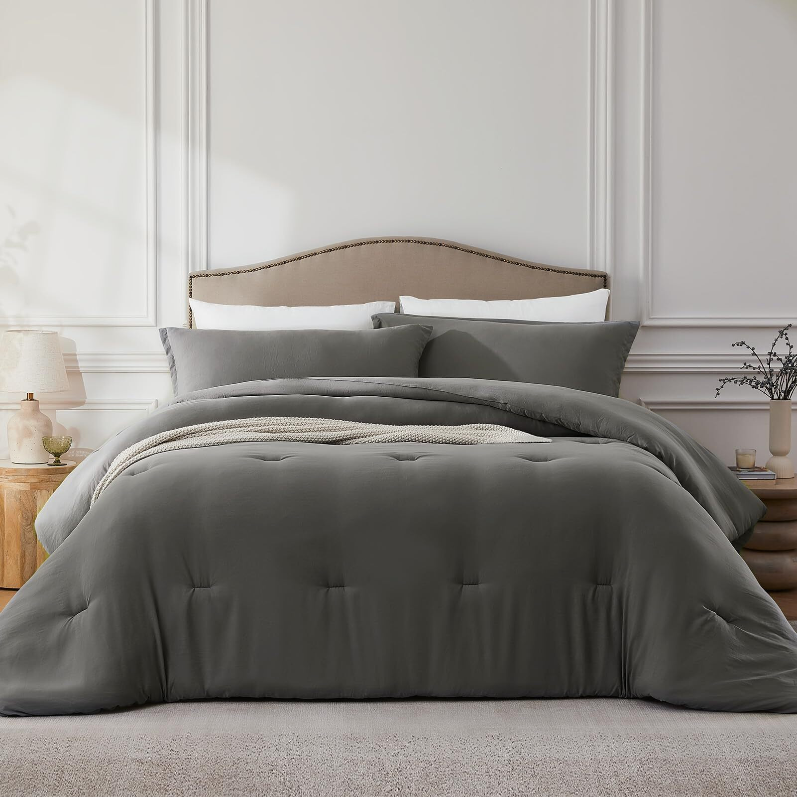Quataly Queen Comforter Sets Grey,3Pcs Soft Lightweight Breathable Bedding Comforter Sets For All Season, Queen Size(90''  90'' Comforter & 2 Pillowcases)