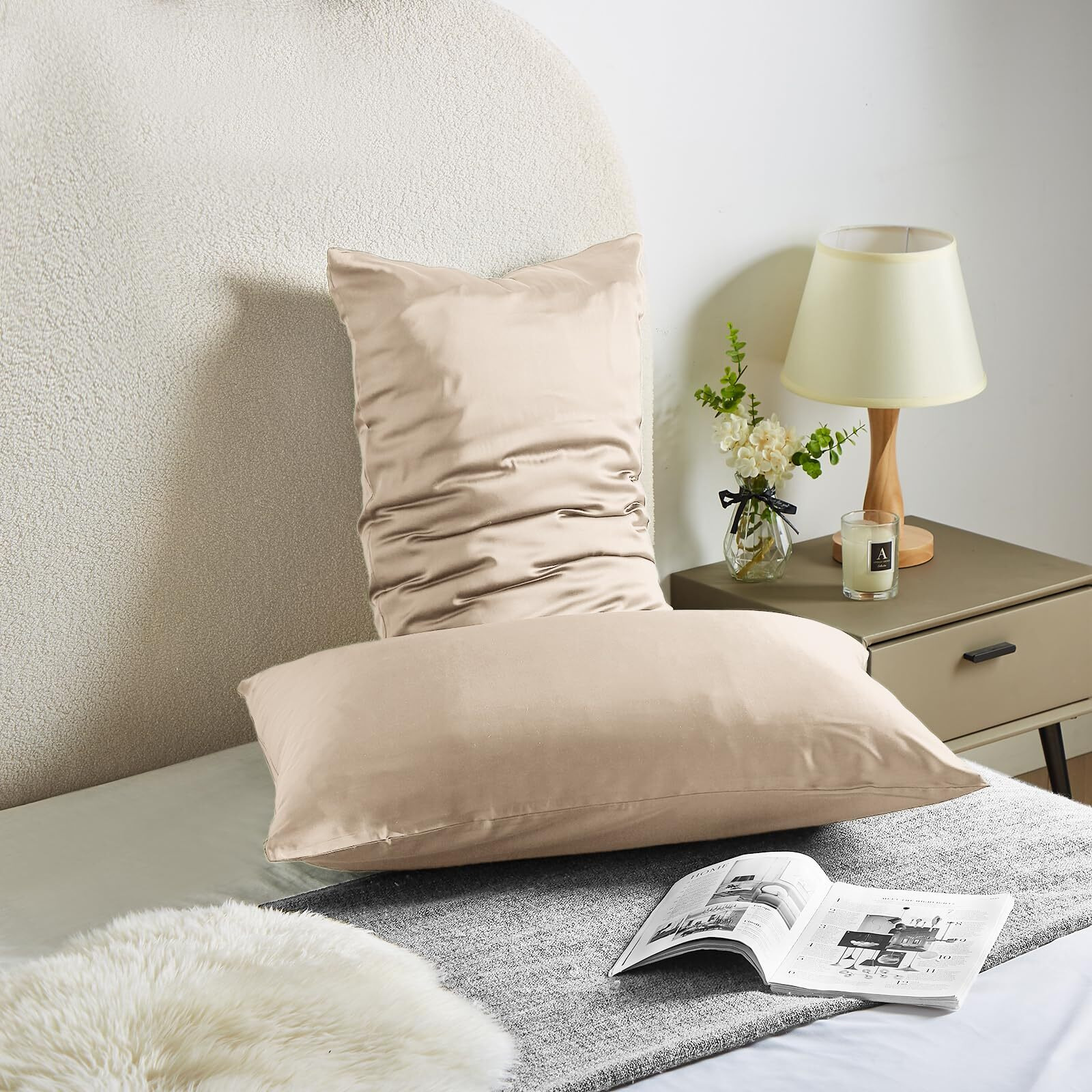 Silk Pillow Cases Mulberry Silk Pillow Cases Both Sided Natural Silk Pillowcase With Zipper Beauty Sleep Silk Pillow Cases 1Pc (Standard, Champagne)