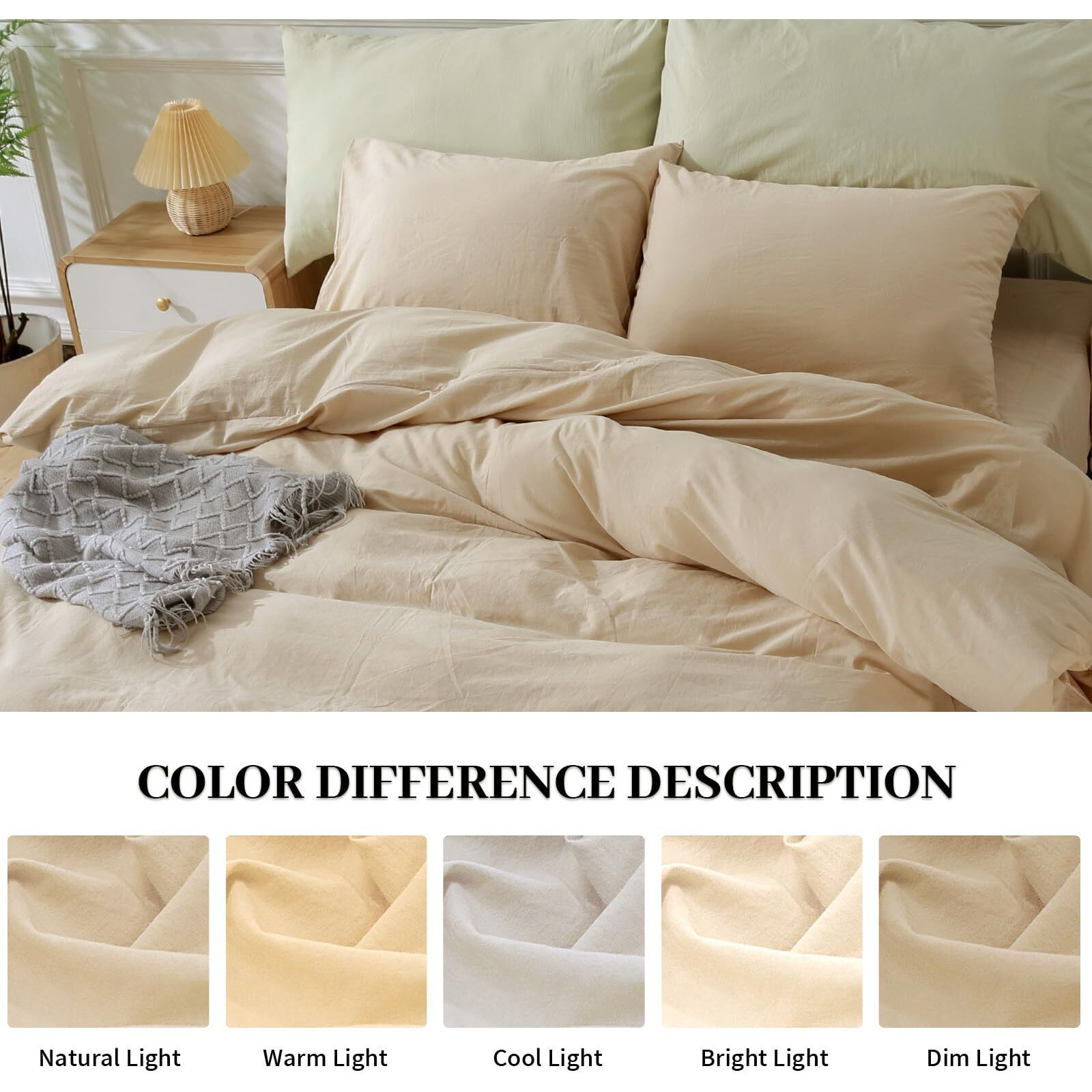 Nexhome Pro Duvet Cover Set Kids Twin Size Linen Look Textured Organic Natural 100% Washed Cotton Duvet Cover Beige 2 Pieces Bedding Set With Zipper Closure, Breathable, Soft (No Comforter)