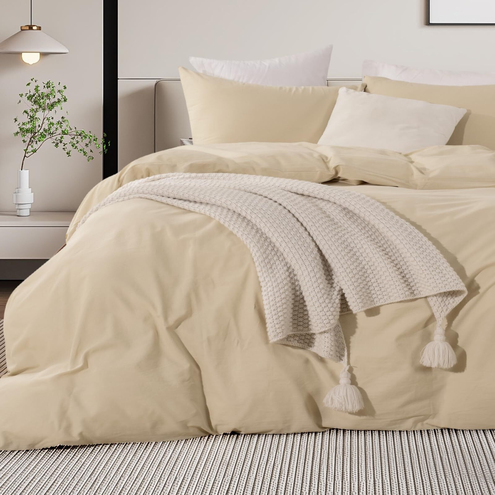 Nexhome Pro Duvet Cover Set Kids Twin Size Linen Look Textured Organic Natural 100% Washed Cotton Duvet Cover Beige 2 Pieces Bedding Set With Zipper Closure, Breathable, Soft (No Comforter)
