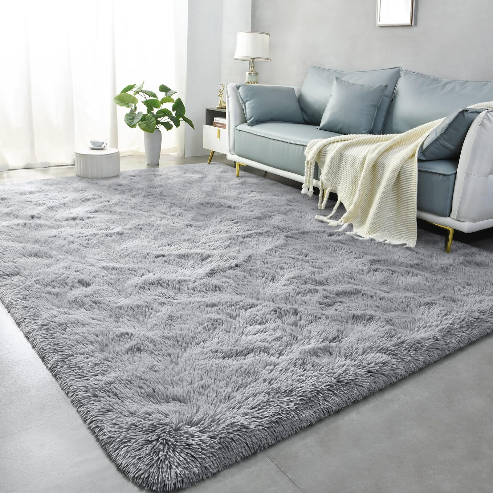 Lascpt Super Soft Shag Area Rug For Living Room, 6X9 Ft Grey Rug For Girls Bedroom, Modern Plush Throw Rug For Kids Room, Fuzzy Floor Carpet For Indoor Dorms Office Nursery Women Home Decor