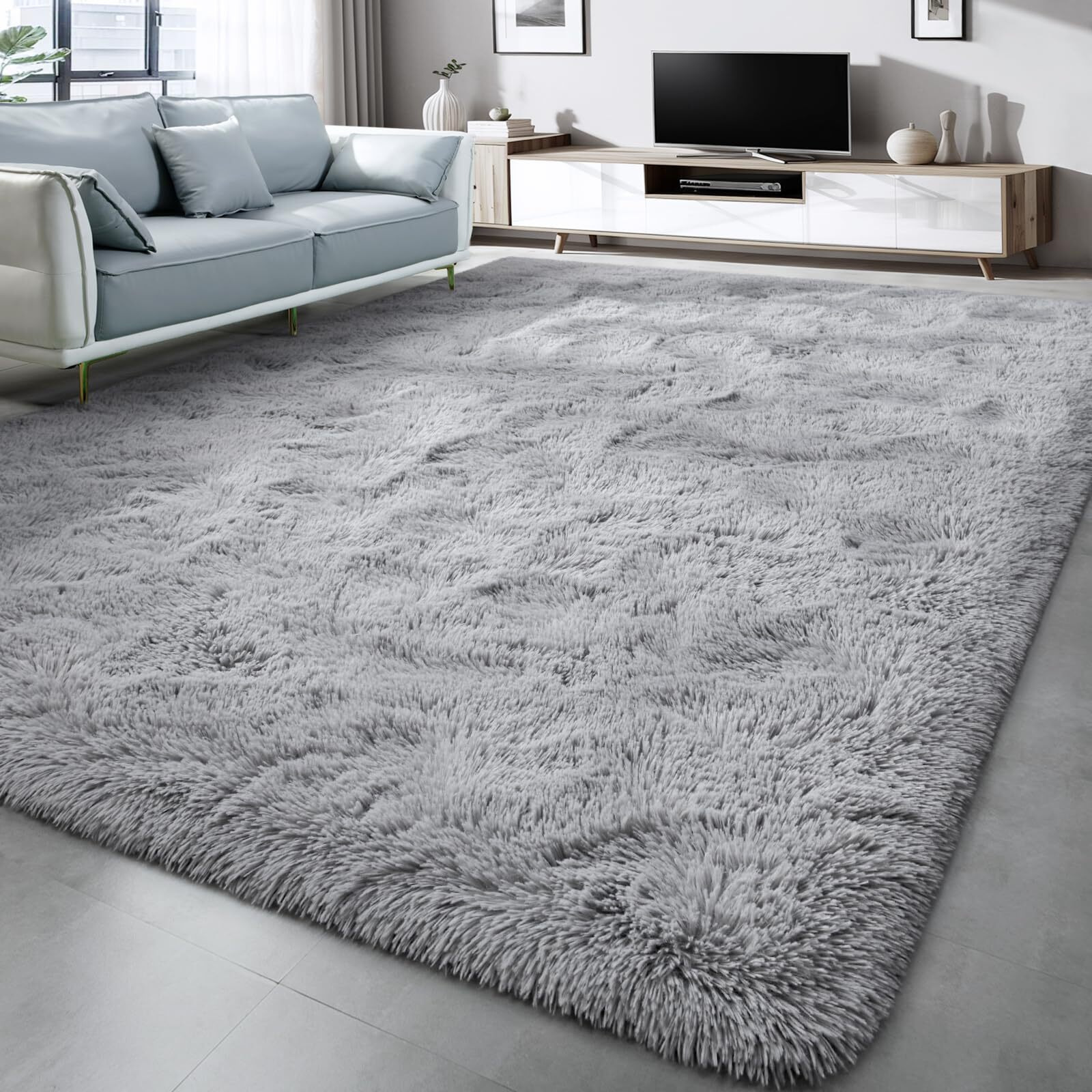 Lascpt Super Soft Shag Area Rug For Living Room, 6X9 Ft Grey Rug For Girls Bedroom, Modern Plush Throw Rug For Kids Room, Fuzzy Floor Carpet For Indoor Dorms Office Nursery Women Home Decor