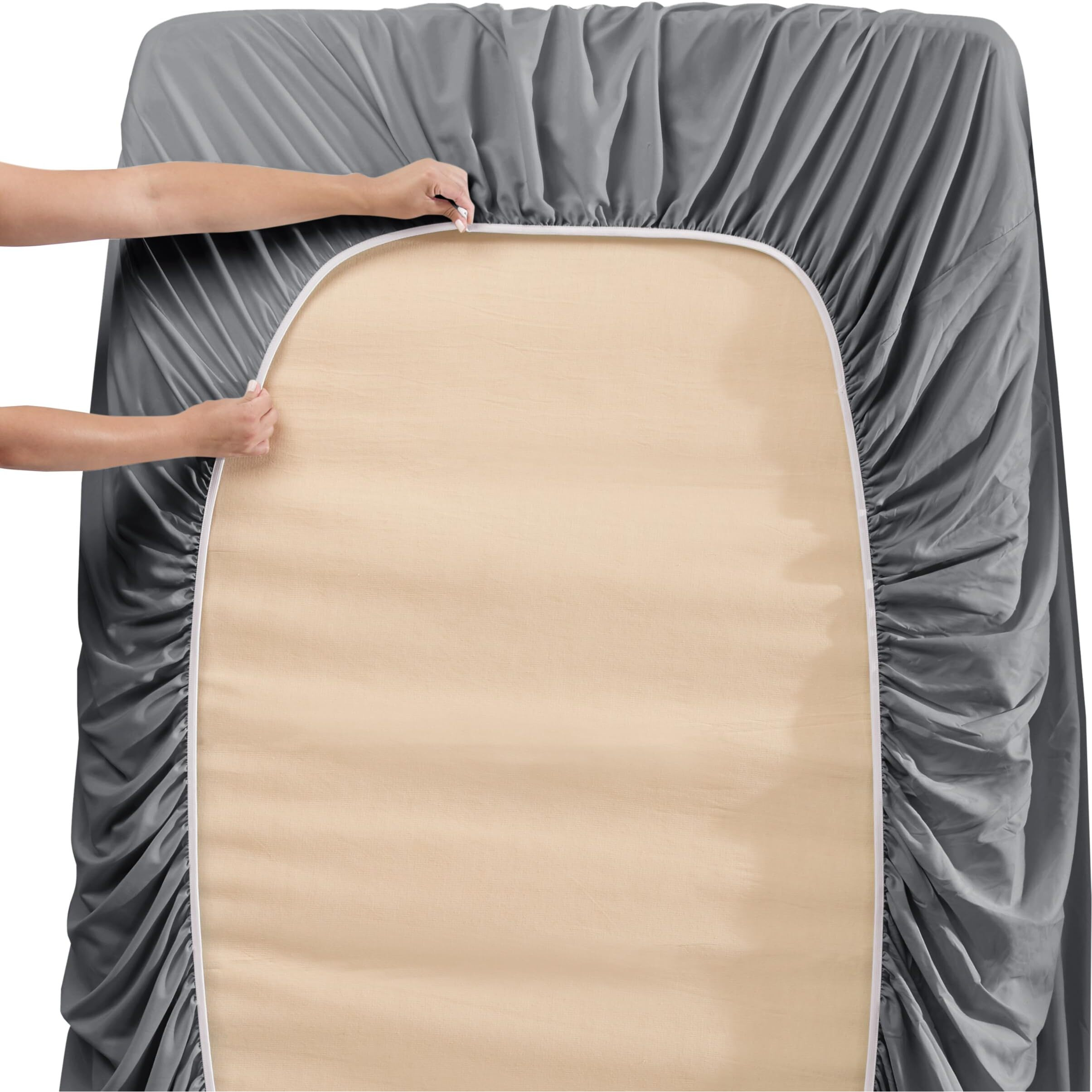 Nestl Extra Deep Pocket Sheets - Fits Mattress 18-24 Inches Deep, Extra Deep Pocket King Size Sheets Sets, 4 Piece King Size Sheets, King Sheets Deep Pocket, Grey Sheets