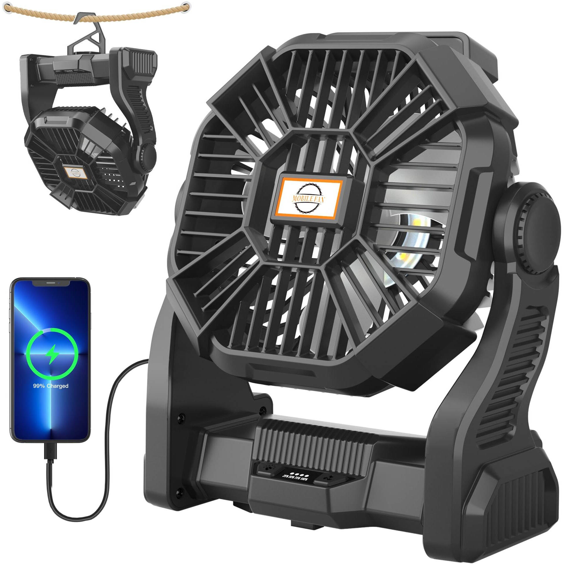 Tdlol Battery Operated Fan, Up 38H Rechargeable Camping Fan Battery Powered, 10In Battery Powered Fan Outdoor Camping Fan With Led Lantern, Portable Tent Fan Camping Essentials X23 Black