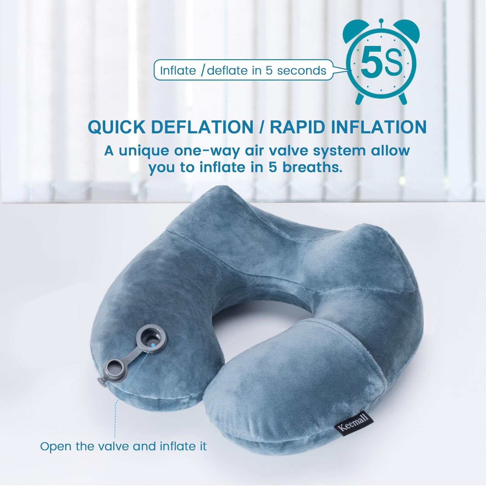 Keemall Inflatable Travel Neck Pillow For Airplane Sleeping Blow Up Neck Support Air Pillow Traveling On Plane Long Flights Washable
