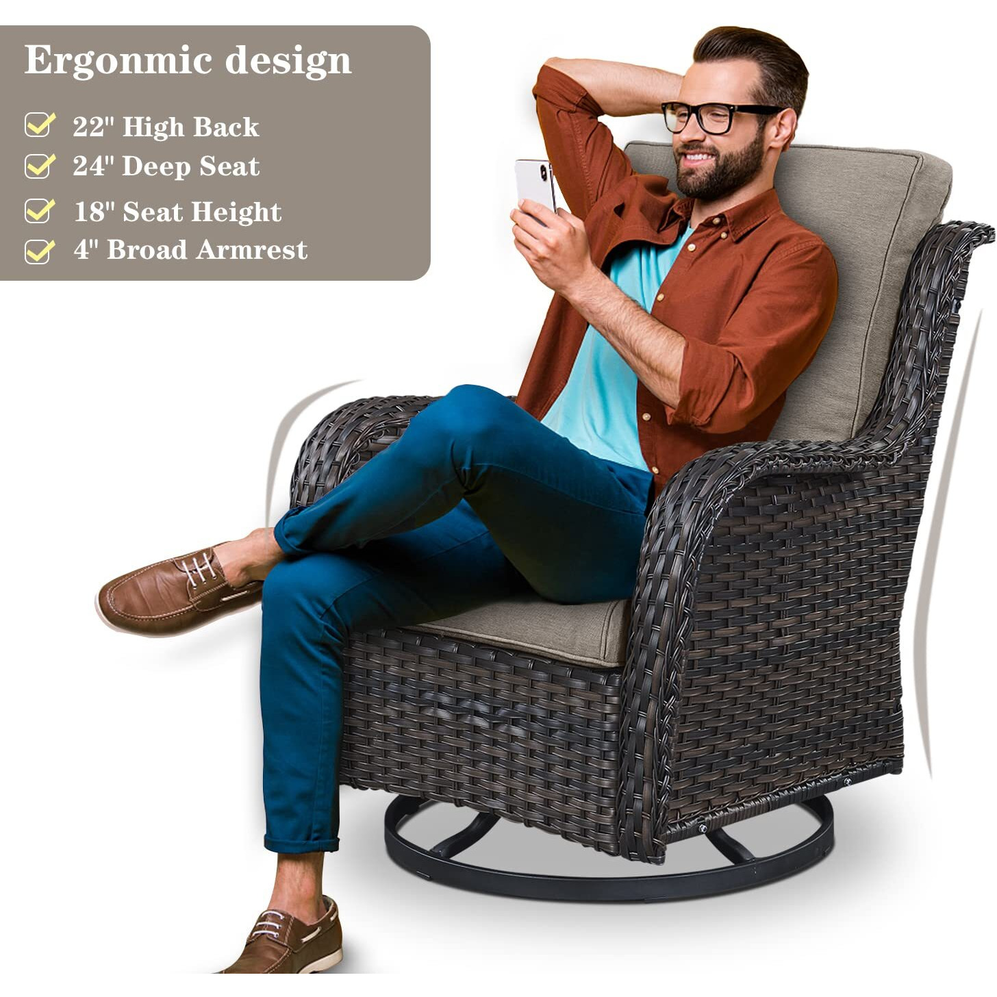 Belord Outdoor Swivel Rcoker Patio Chairs - Outdoor Swivel Patio Chairs Set Of 2 Wicker Chair Patio Furniture Sets With Covered Cushion For Porch Deck Balcony Garden, Gray