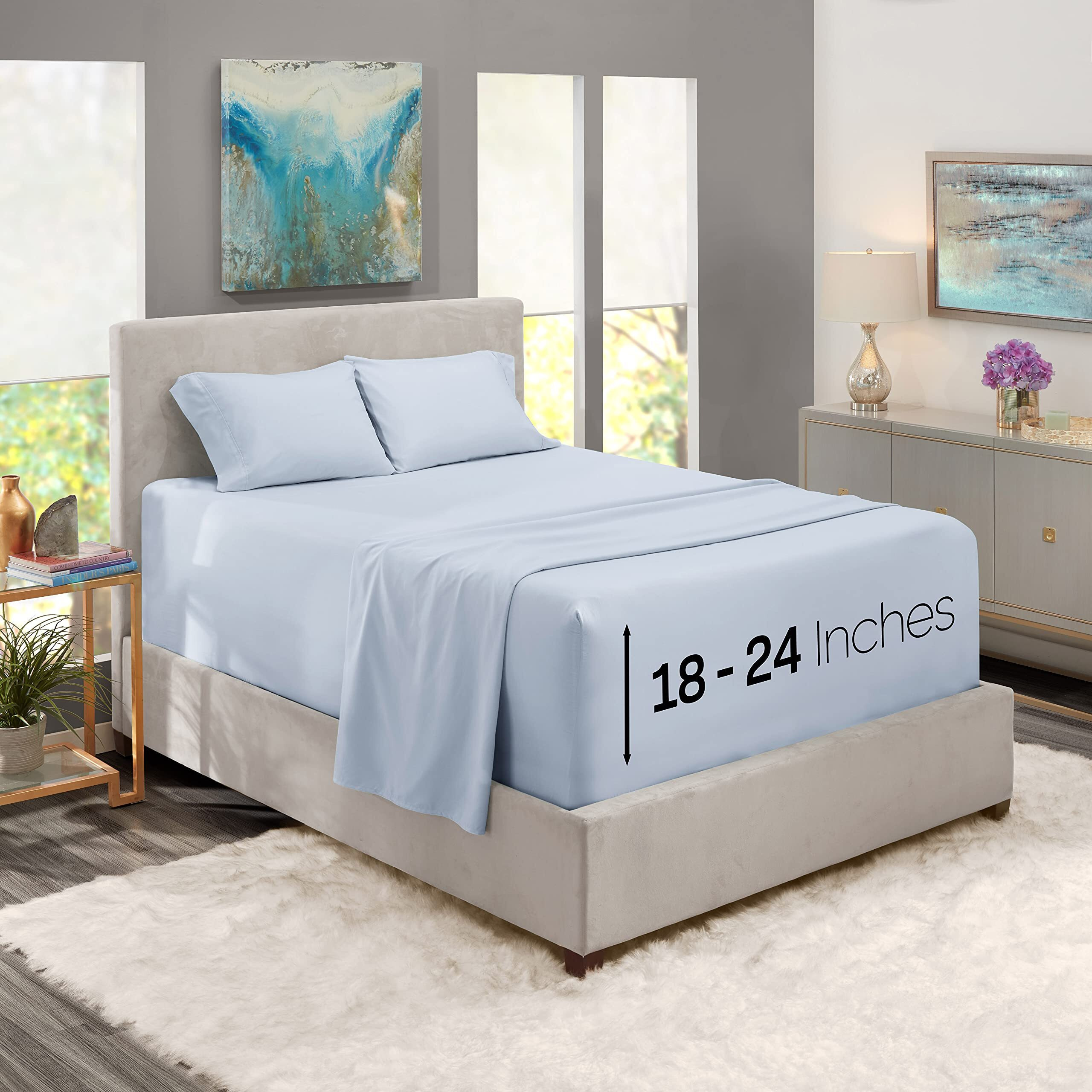 Nestl Extra Deep Pocket Sheets - Fits Mattress 18-24 Inches Deep, Extra Deep Pocket Queen Sheets Sets, 4 Piece Queen Size Sheets, Queen Sheets Deep Pocket, Ice Blue Queen