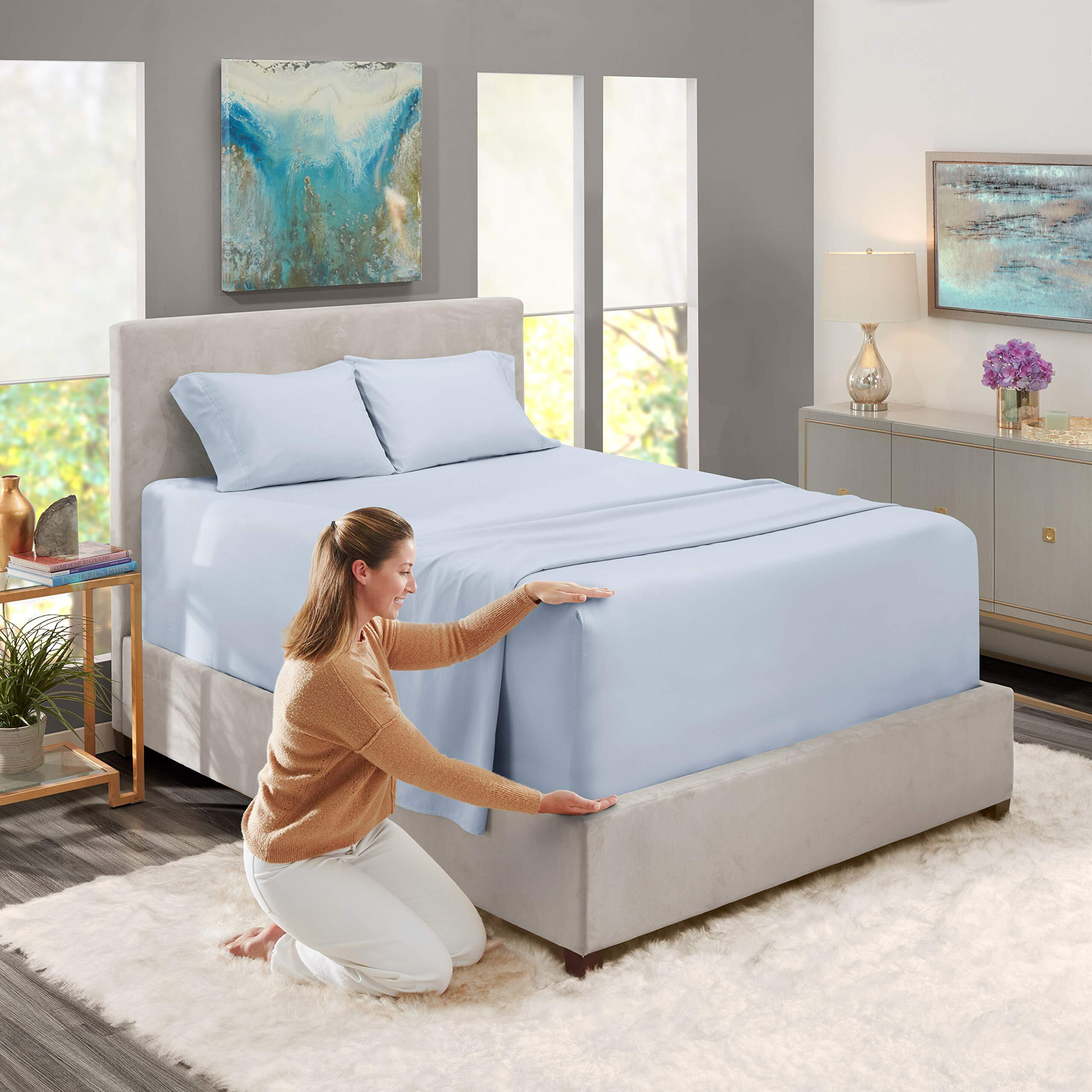 Nestl Extra Deep Pocket Sheets - Fits Mattress 18-24 Inches Deep, Extra Deep Pocket Queen Sheets Sets, 4 Piece Queen Size Sheets, Queen Sheets Deep Pocket, Ice Blue Queen