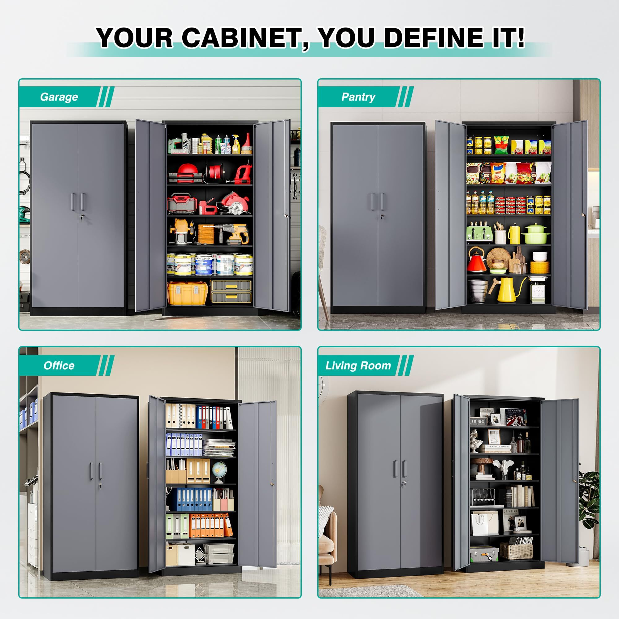 Sisesol Metal Storage Cabinet With 5 Adjustable Shelves,Garage Storage Cabinet With Lock,Metal Cabinets With Locking Doors,71 "" Lockable Tool Cabinets For Home,Office,Shop,Garage