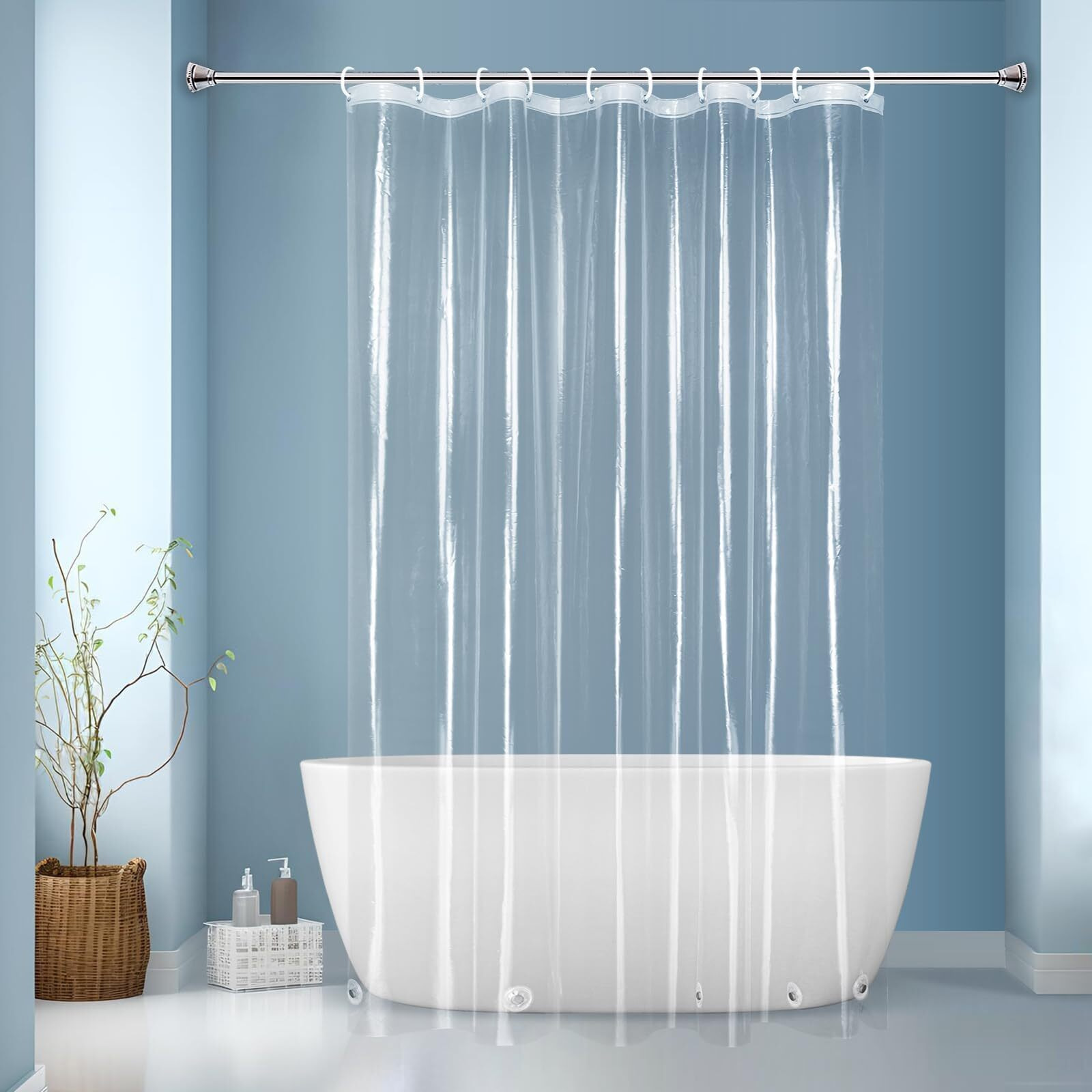 Eurcross Small Extra Long Clear Shower Curtain Liner 60 Inch Wide By 84 Inches Length With 5 Magnet Weights And Hooks, 9G Premium Peva See Through Small Plastic Shower Curtain 60X84