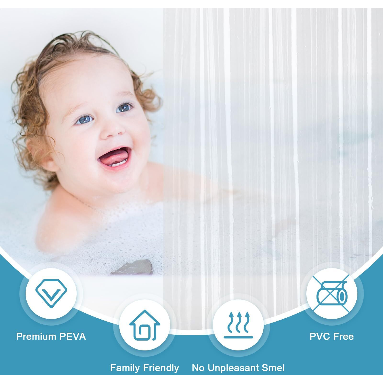 Eurcross Small Extra Long Clear Shower Curtain Liner 60 Inch Wide By 84 Inches Length With 5 Magnet Weights And Hooks, 9G Premium Peva See Through Small Plastic Shower Curtain 60X84