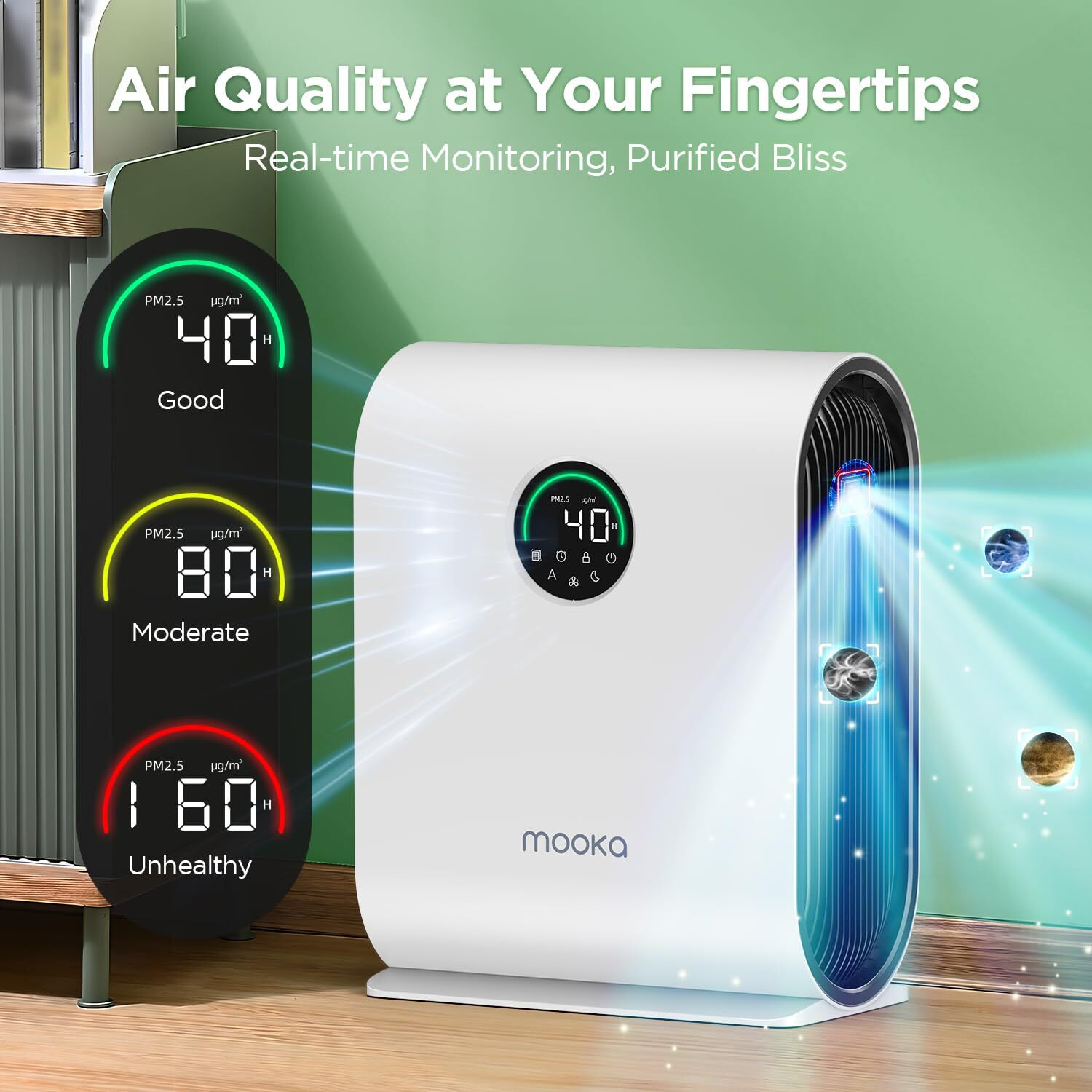 Air Purifiers For Home Large Room Up To 2500 Ft With Pm 2.5 Display Air Quality Sensors, Mooka H13 Hepa Air Purifier With Auto Mode For Pets Dust Odor Smoke, Timer, 15Db Sleep Mode For Bedroom, Kj217