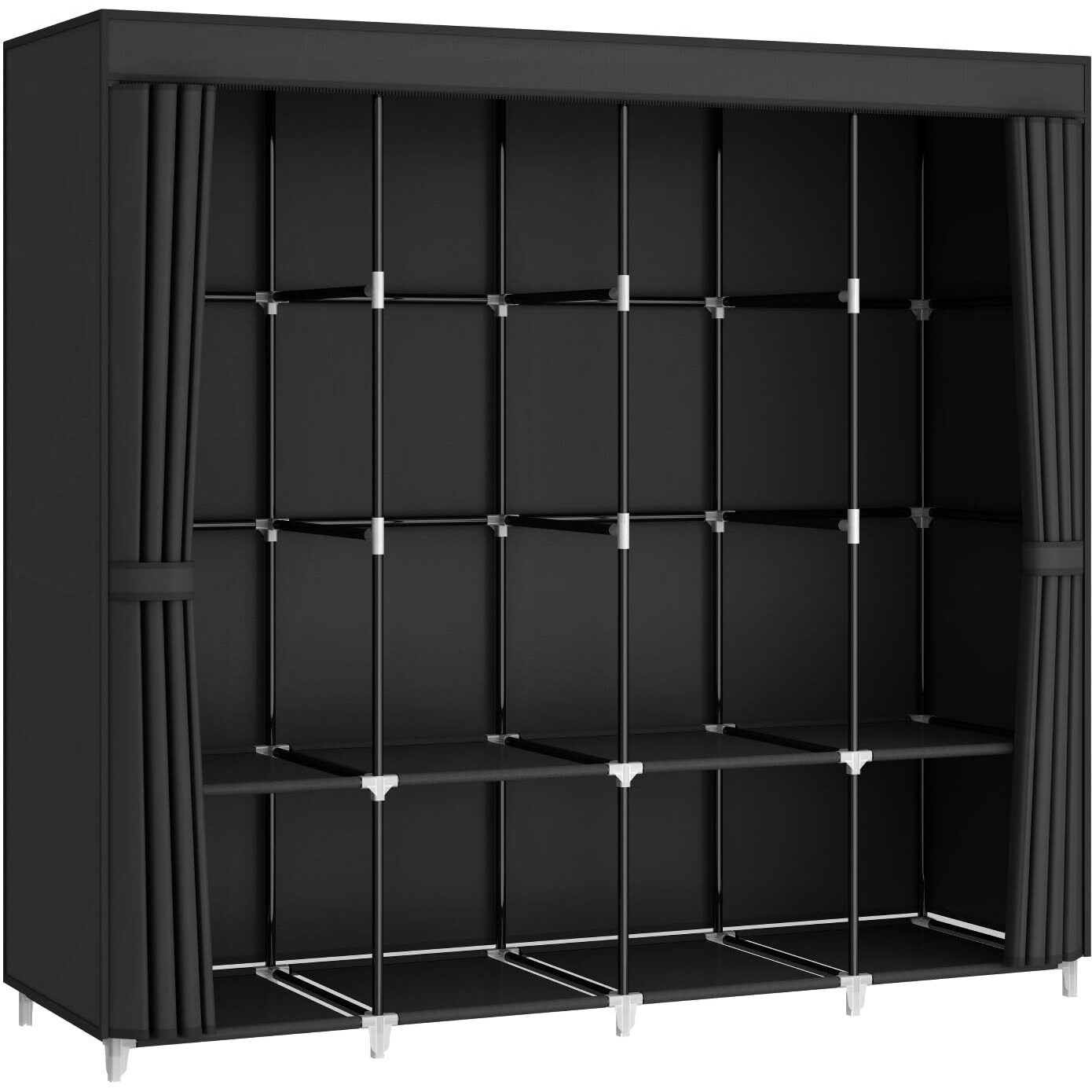 Mogelafoo 67 Inch Large Capacity Portable Closet Wardrobe With Non-Woven Fabric Cover, 4 Hanging Rods, 8 Shelves - Black Clothes Storage Organizer For Hanging Clothes