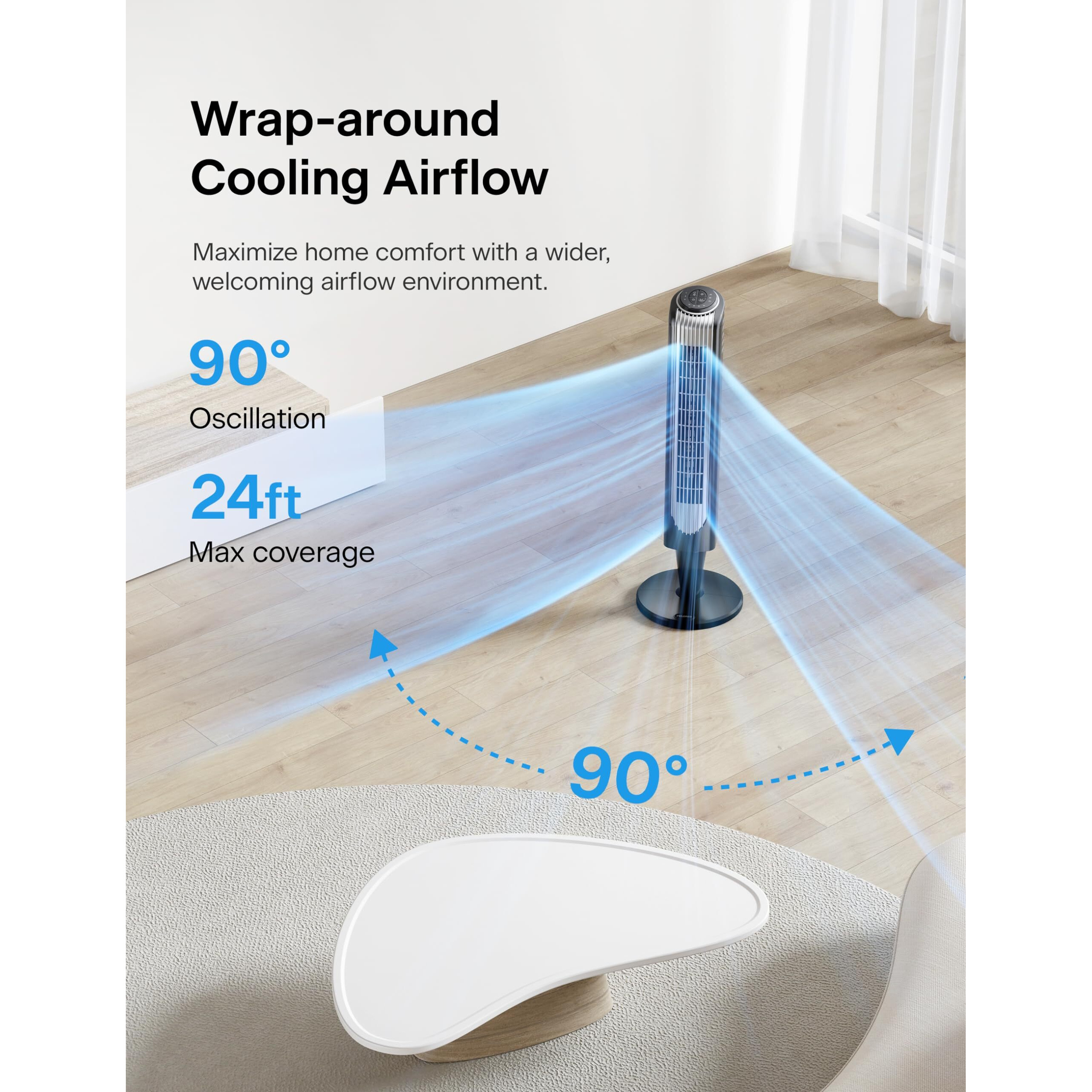Pelonis 36-Inch Tower Fan For Bedroom - Oscillating Tower Fan With Remote Control - Indoor Quiet Fan With 3 Speeds, 4 Modes And 15-Hour Timer - Etl Certified