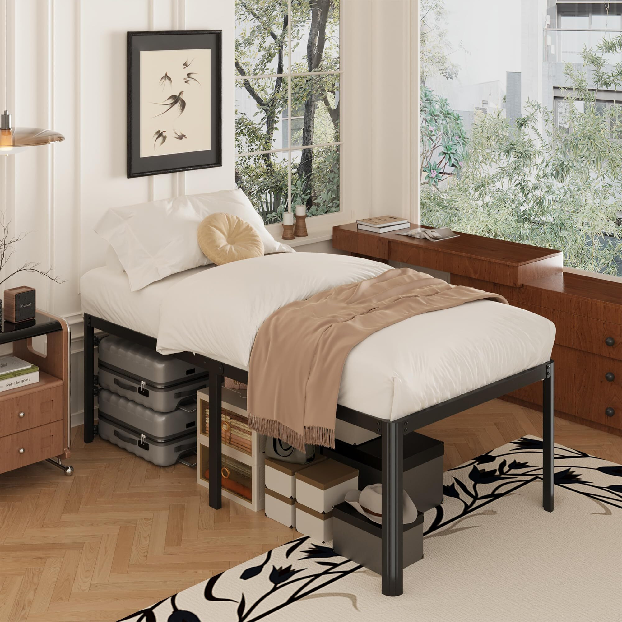 Yicensen 22 Inch High Twin Xl Bed Frames With Rounded Corner Legs, Heavy Duty Xl Twin Metal Platform Bed Frame No Box Spring Needed, Easy Assembly, Noise Free, Black