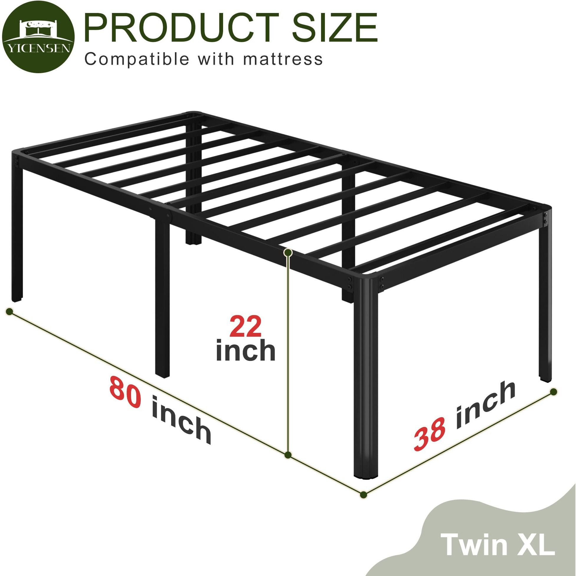 Yicensen 22 Inch High Twin Xl Bed Frames With Rounded Corner Legs, Heavy Duty Xl Twin Metal Platform Bed Frame No Box Spring Needed, Easy Assembly, Noise Free, Black