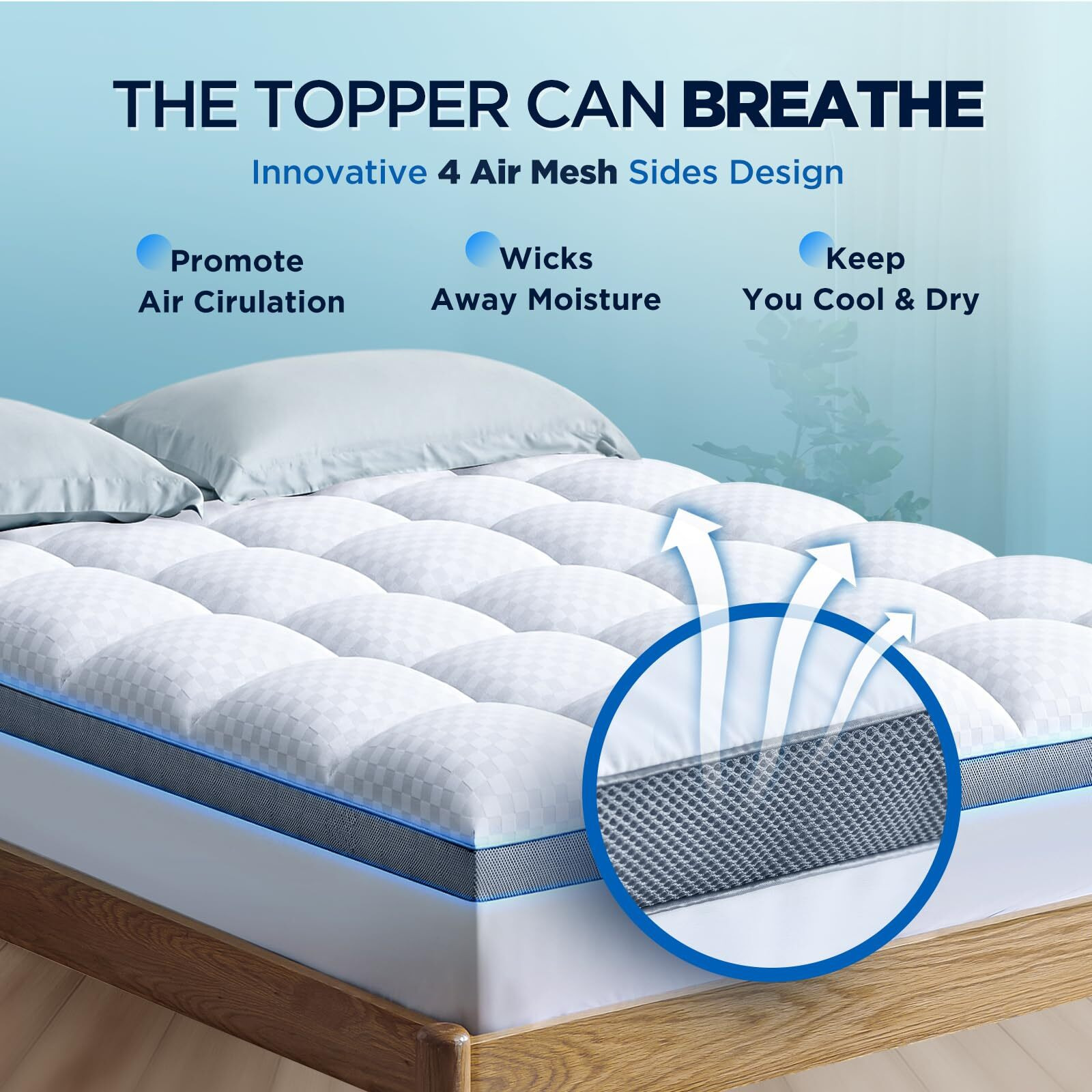 Premium Memory Foam Mattress Topper Queen For Ultra Comfort, 2 Inch Plush Pillow Top Queen Mattress Topper With Breathable Air Mesh Sides, Soft Mattress Pad Cover With Deep Pocket Fits 6-21"" Mattress