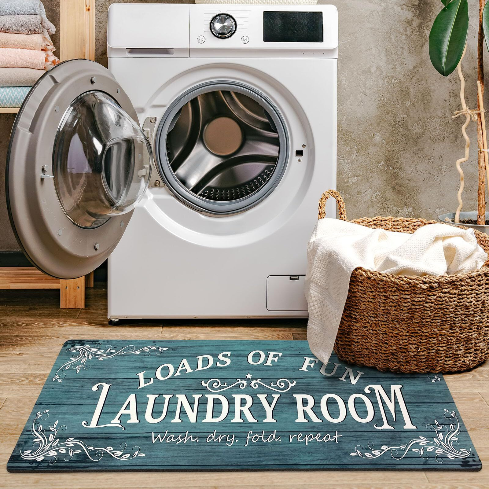 Lansny Small Laundry Room Rug Runner 20"&quotX31.5"" Non Slip Waterproof Laundry Mats For Laundry Room Decor Washable Floor Farmhouse Laundry Rug For Mudroom Washroom Bathroom, Cyan