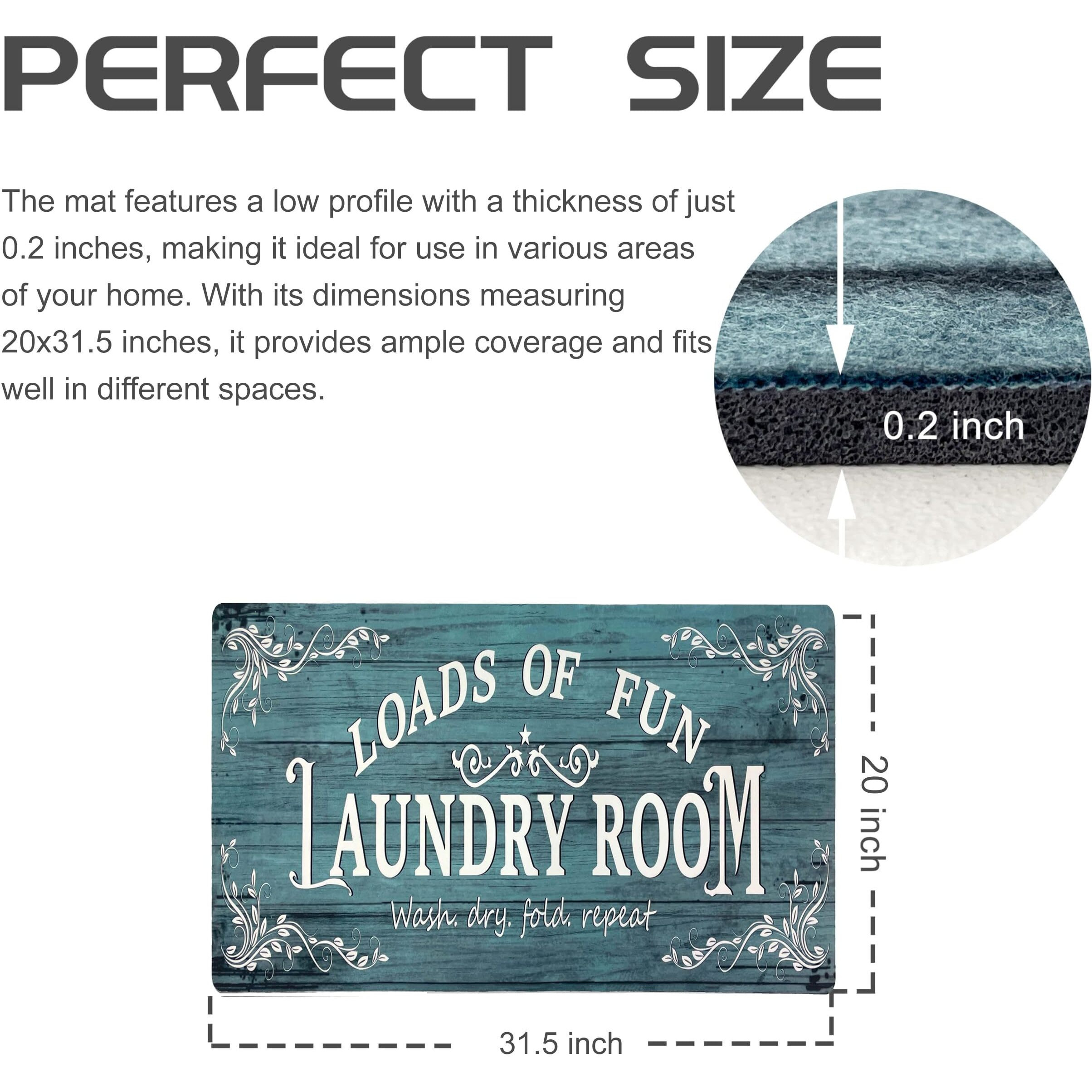 Lansny Small Laundry Room Rug Runner 20"&quotX31.5"" Non Slip Waterproof Laundry Mats For Laundry Room Decor Washable Floor Farmhouse Laundry Rug For Mudroom Washroom Bathroom, Cyan