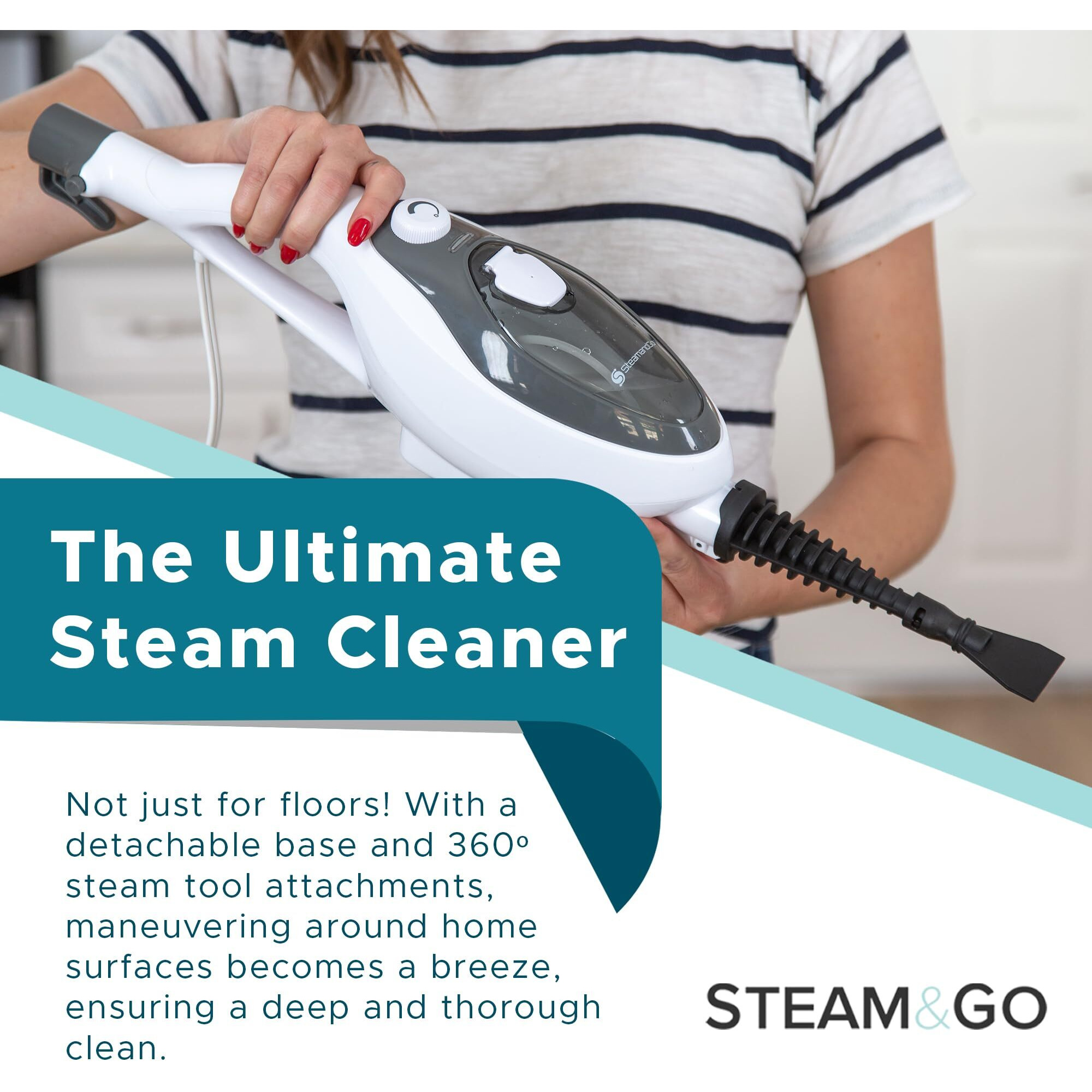 Steam And Go 10-In-1 Steam Mop - Floor Steamer With Detergent Chamber And Detachable Handle For Tile Grout, Clothes, Furniture, Hardwood, Upholstery, & Carpet, Handheld Steam Cleaner For Home Use
