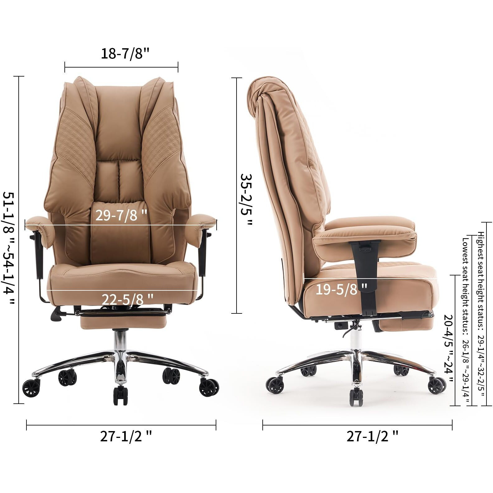 Excebet Big And Tall Office Chair 400Lbs Wide Seat, Leather High Back Executive Office Chair With Foot Rest, Ergonomic Office Chair Lumbar Support For Lower Back Pain Relief (Brown)