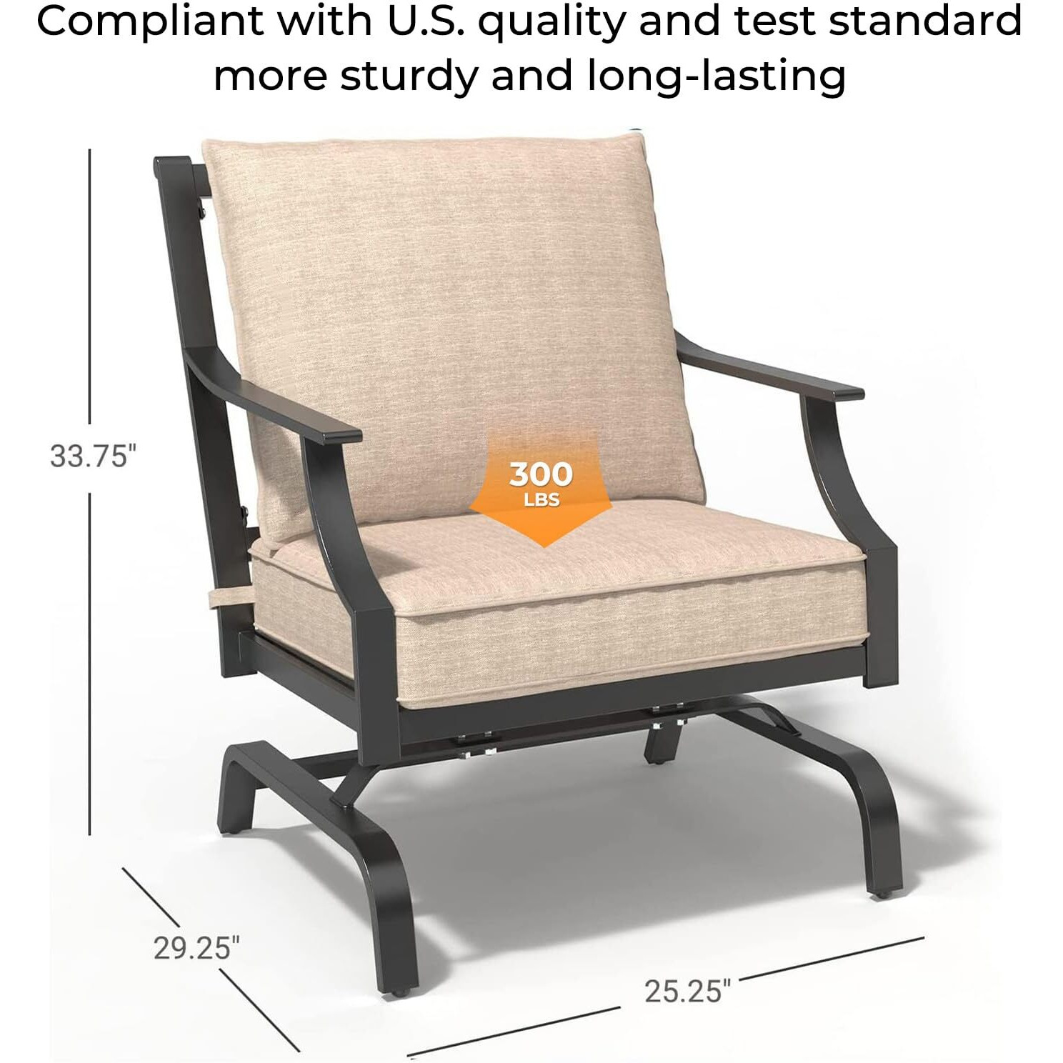 Grand Patio Outdoor Patio Seating - Motion & Stationary Rocker, Padded Cushion Chair Set Of 2, Beige
