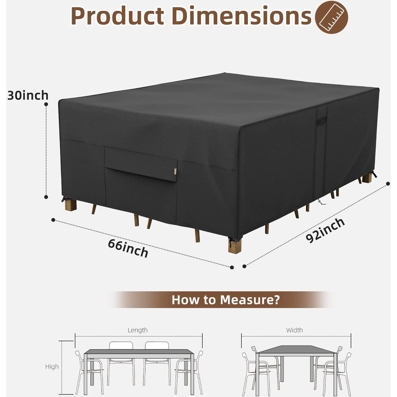 Mr. Cover Outdoor Furniture Covers For Patio Furniture, Patio Table Covers For Outdoor Furniture, 92L X 66W X 30Hinches, Rip-Resistant And Uv-Protection, Classic Black