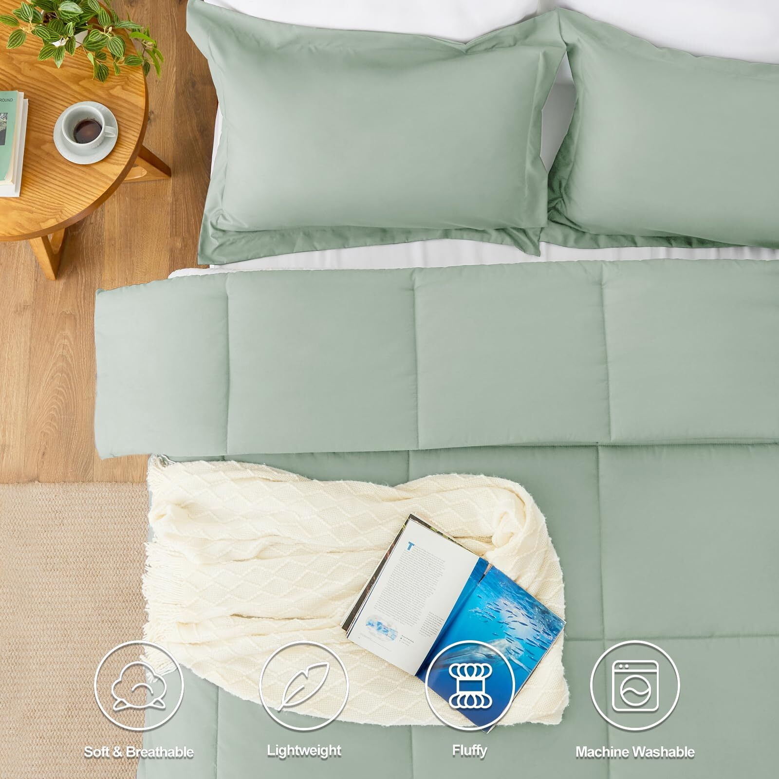 Cozylux King Size Comforter Set - Sage Green Comforter King Size, 3 Pieces Box Stitched Bed Set For All Seasons, Soft Lightweight Bedding Sets With 1 Down Alternative Comforter And 2 Pillow Shams