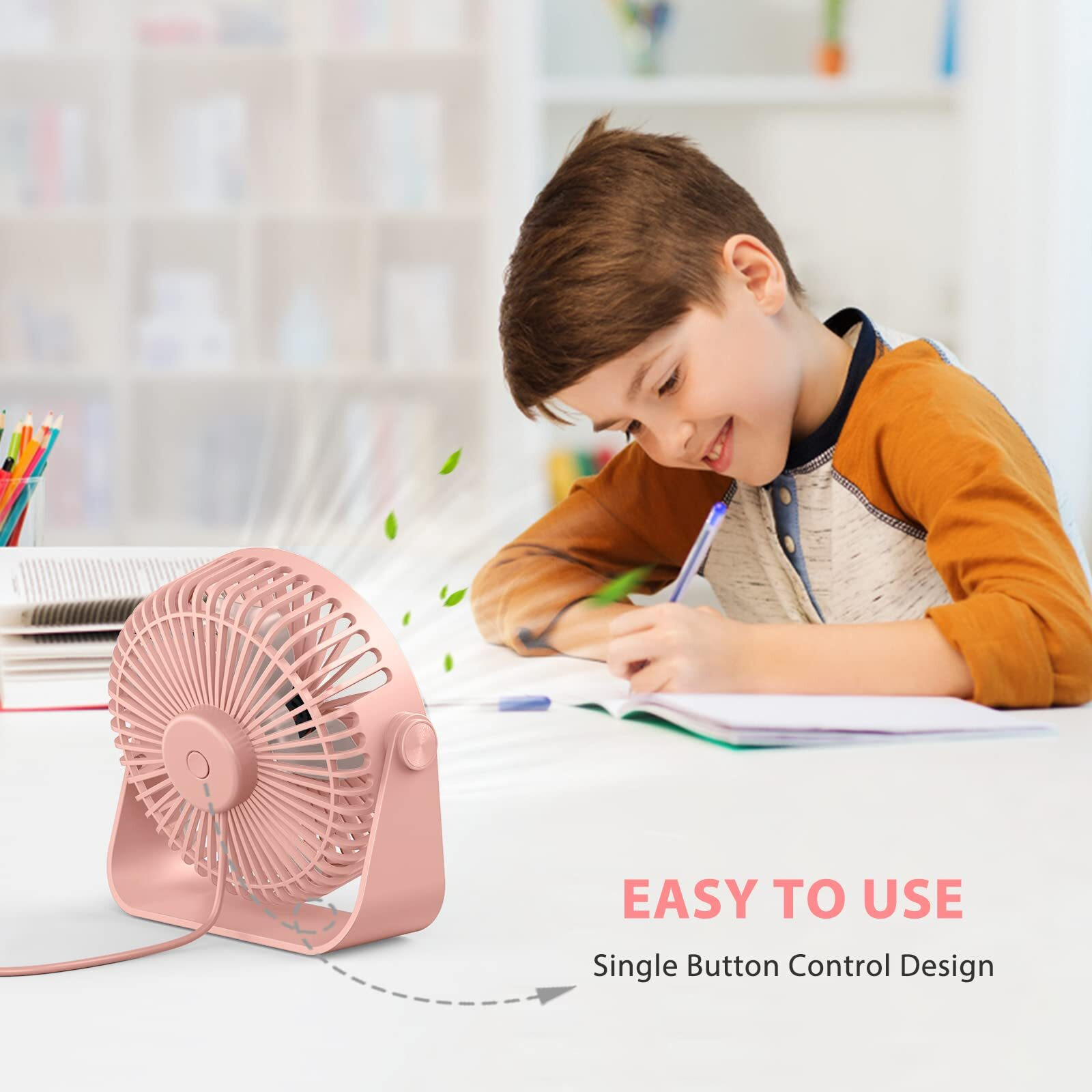 Faraday Usb Desk Fans 5 Inches Portable Table Fans 360 Head Rotation Small Personal Desktop Fan For Home Office, 3 Speeds, Pink