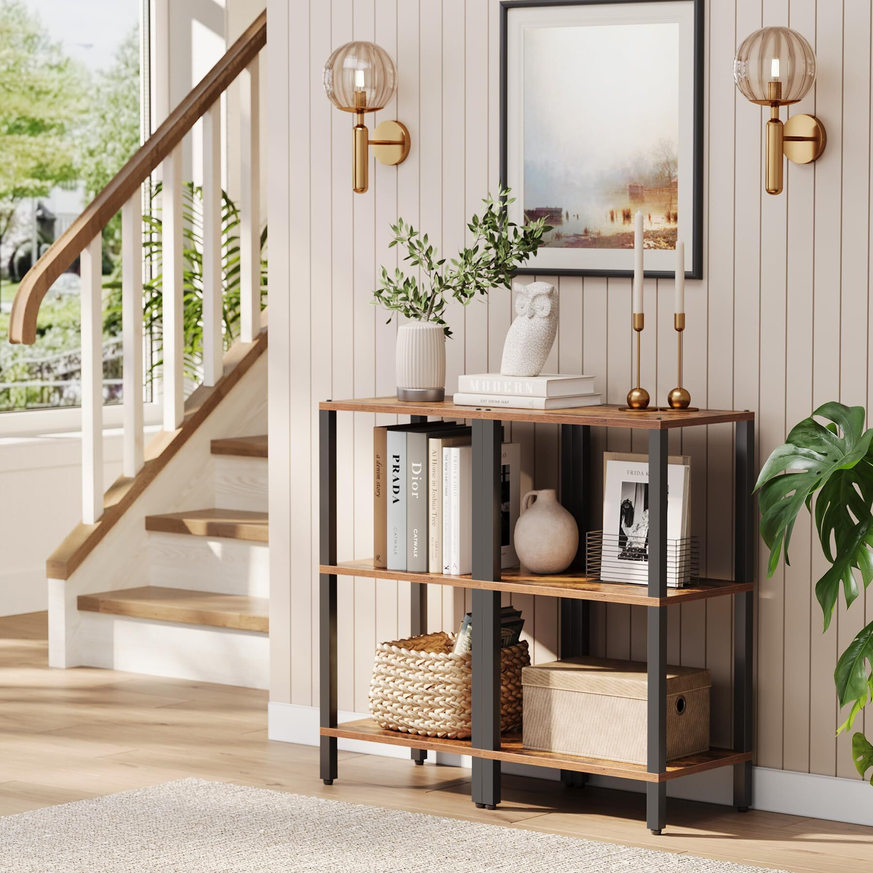 Tutotak Bookshelf, 6-Tier Tall Book Shelf, Narrow Bookcase For Small Space, Diy Stackable Bookshelf, For Living Room, Office, Study, Entryway, Industrial, Rustic Brown Bs01Bb006