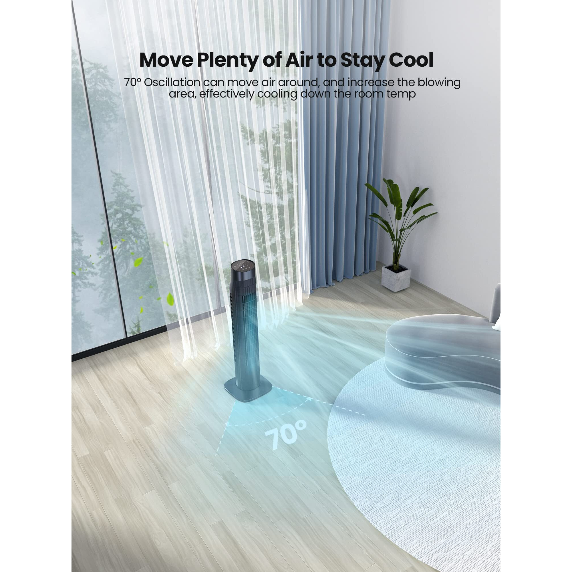 Uthfy Tower Fan For Bedroom,Fans That Blow Cold Air,80 Oscillating Fan With Remote,7.5H Timer,3 Speeds,Standing Fan Bladeless Fan Cooling Fan For Room Office 32 Inch