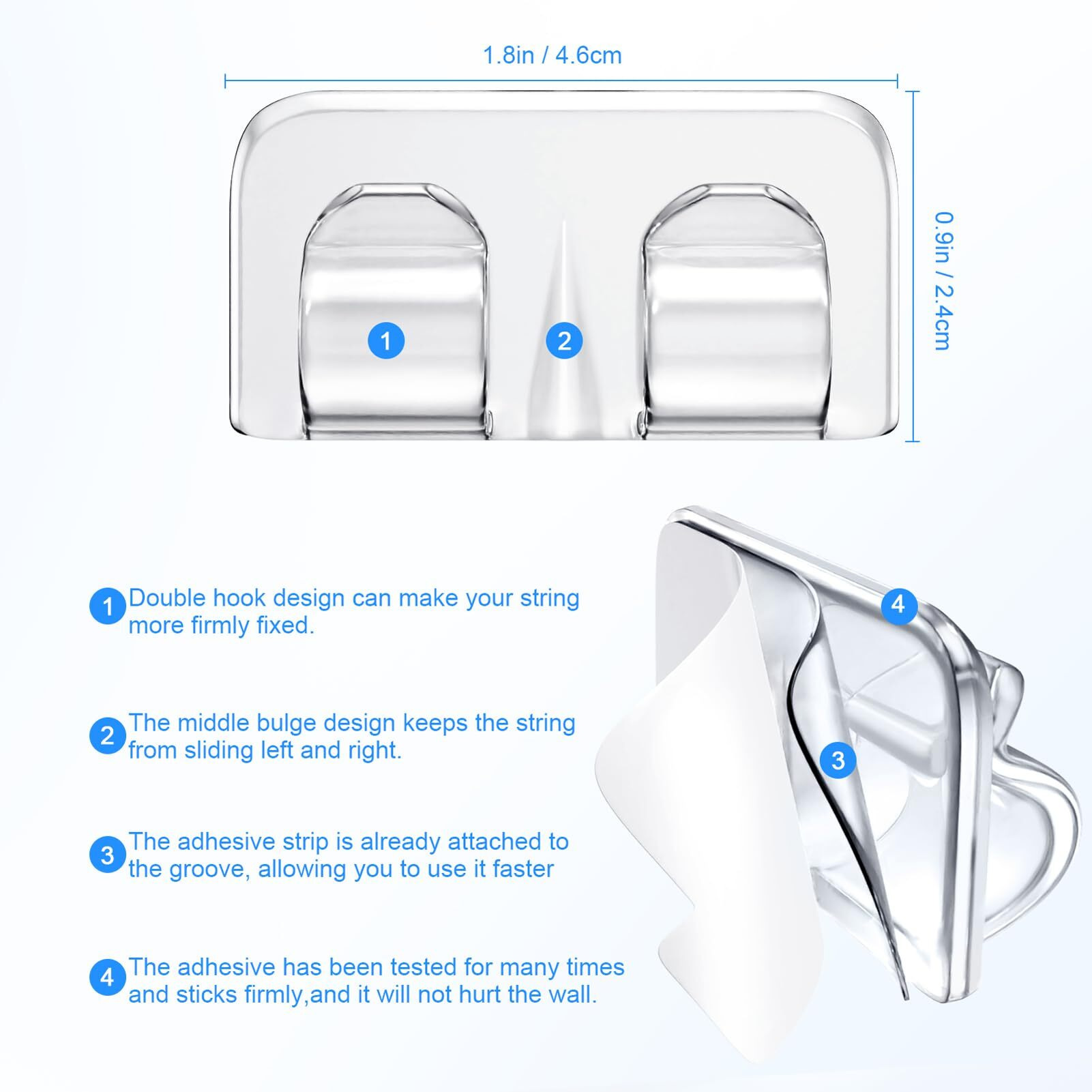Hooks For Outdoor String Lights Clips 26Pcs Heavy Duty Light Hook With Waterproof Adhesive Strips - Outside Clear Cord Holders For Hanging Christmas Lighting - Outdoors Sticky Clip