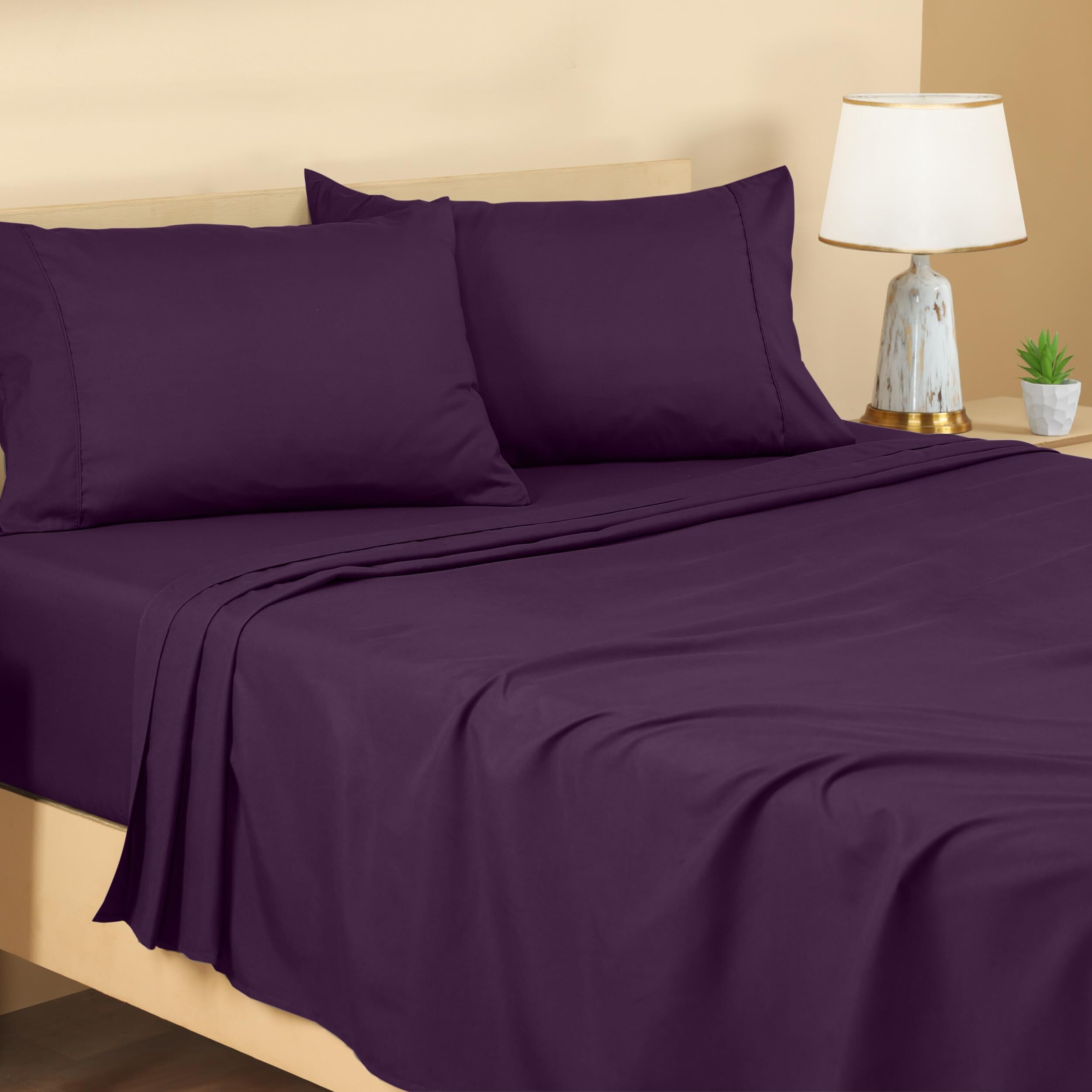 Utopia Bedding Queen Sheet Set - Brushed Microfiber - Soft Bed Sheets For Queen Size Bed Set - Luxury Bedding Sheets With Fitted Sheet, Flat Sheet & 2 Pillow Cases - Deep Pocket (Purple)