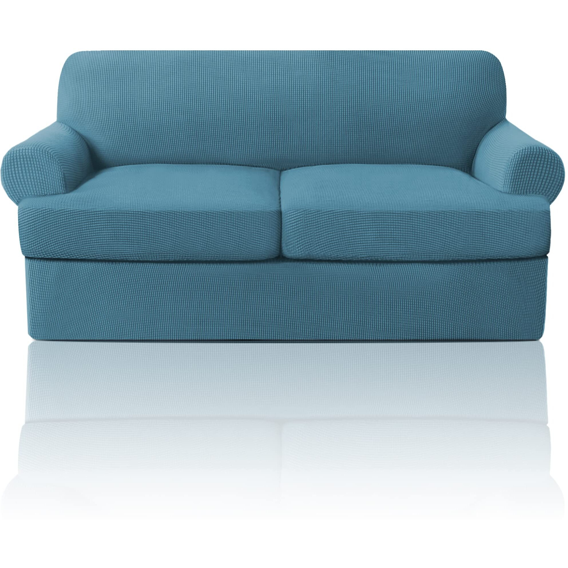 Princedeco T Cushion Loveseat Slipcover 3 Pieces Sofa Covers For T Cushion Sofa Stretch Sofa Covers For 2 Cushion Couch With 2 Individual T Cushion Shape Seat Covers Machine Washable, Storm Blue