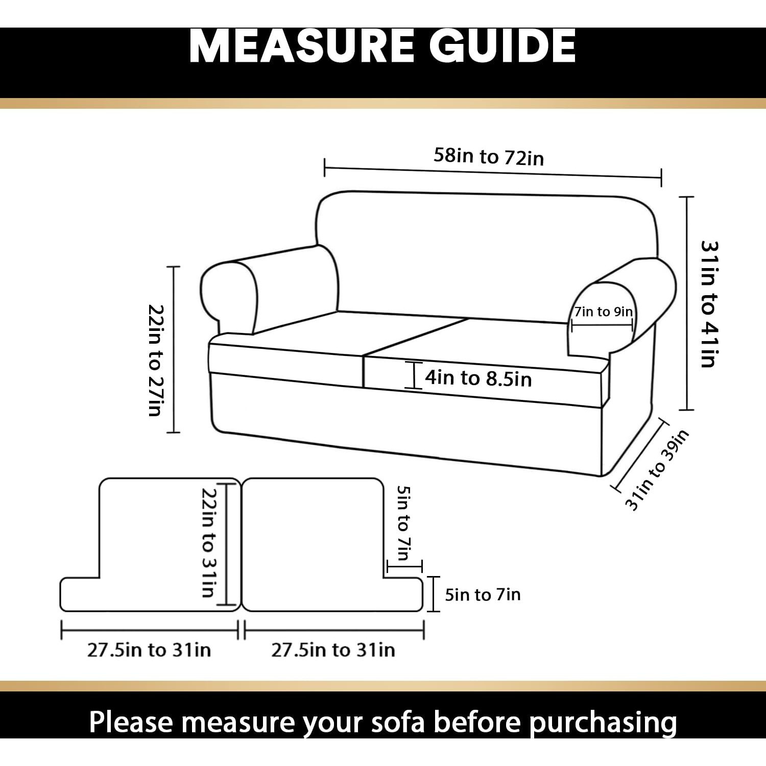 Princedeco T Cushion Loveseat Slipcover 3 Pieces Sofa Covers For T Cushion Sofa Stretch Sofa Covers For 2 Cushion Couch With 2 Individual T Cushion Shape Seat Covers Machine Washable, Storm Blue