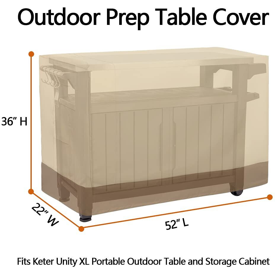 Cozzka 52 Inch Outdoor Prep Table Cover For Keter Unity Xl Portable Outdoor Table And Storage Cabinet Heavy Duty Waterproof Uv Resistant Bbq Grill Prep Table Cover Patio Bar Cooking Cart, Beige