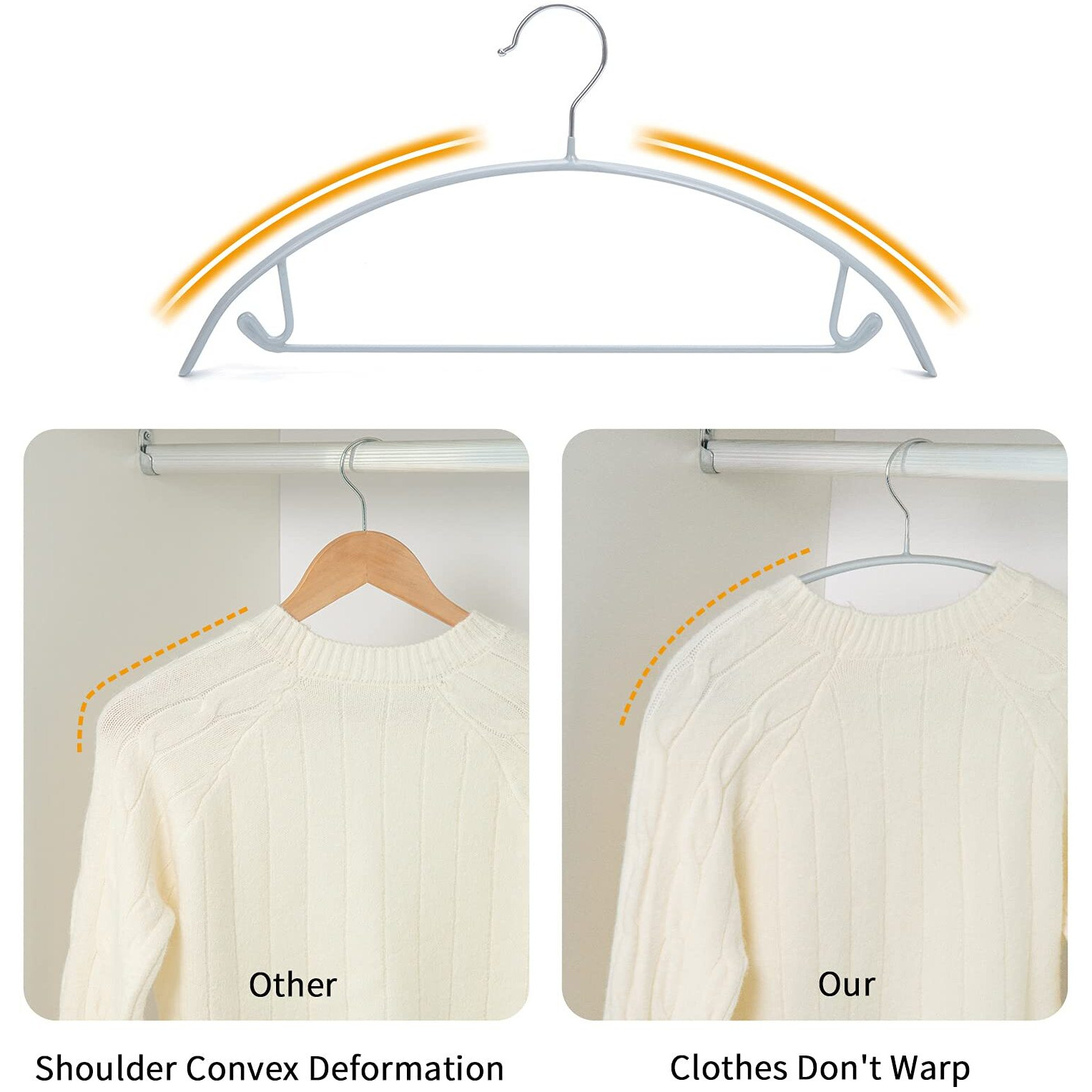 Nature Smile Non Slip Pvc Coating Sweater Hangers,Dress Suit Coat Hangers,Shoulder Bump Free Golf T Shirts Clothes Hangers (Silvery Grey Color 10 Pack)