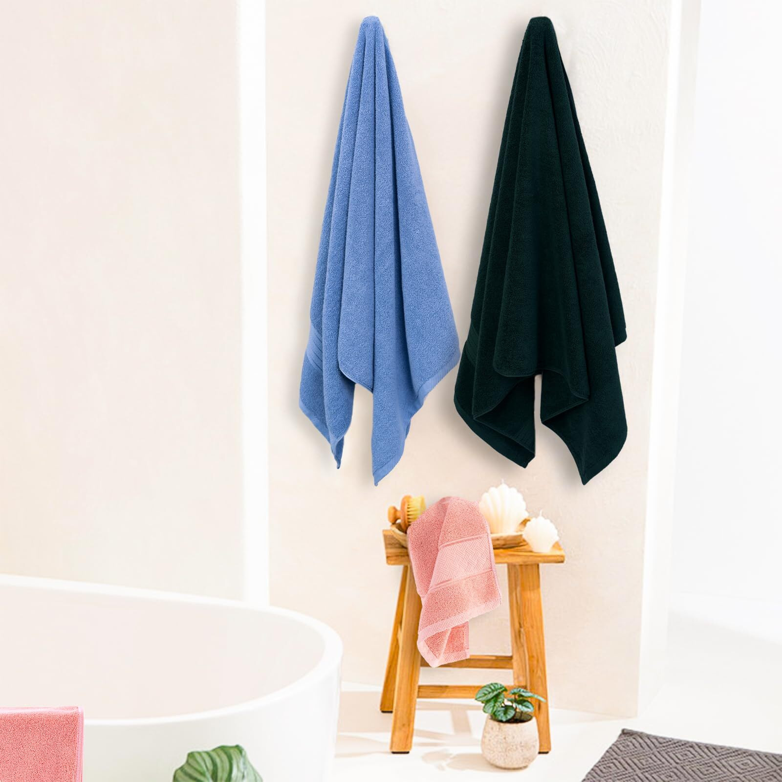 Cozyart Deep Green Bath Towels Set, Deep Dark Green Cotton Bath Towels For Bathroom, Thick Bathroom Towels Set Of 6 With 2 Bath Towels, 2 Hand Towels, 2 Washcloths, 650 Gsm